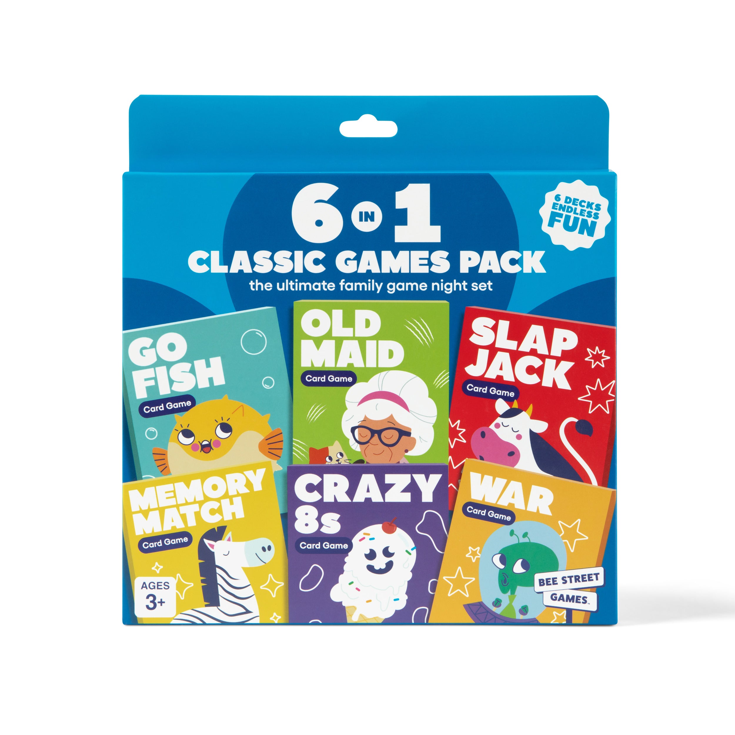 6 in 1 Classic Games Pack from Bee Street Games, By Relatable – The Ultimate Pack Of Family Games For Kids And Adults. Includes Six Card Games For Kids