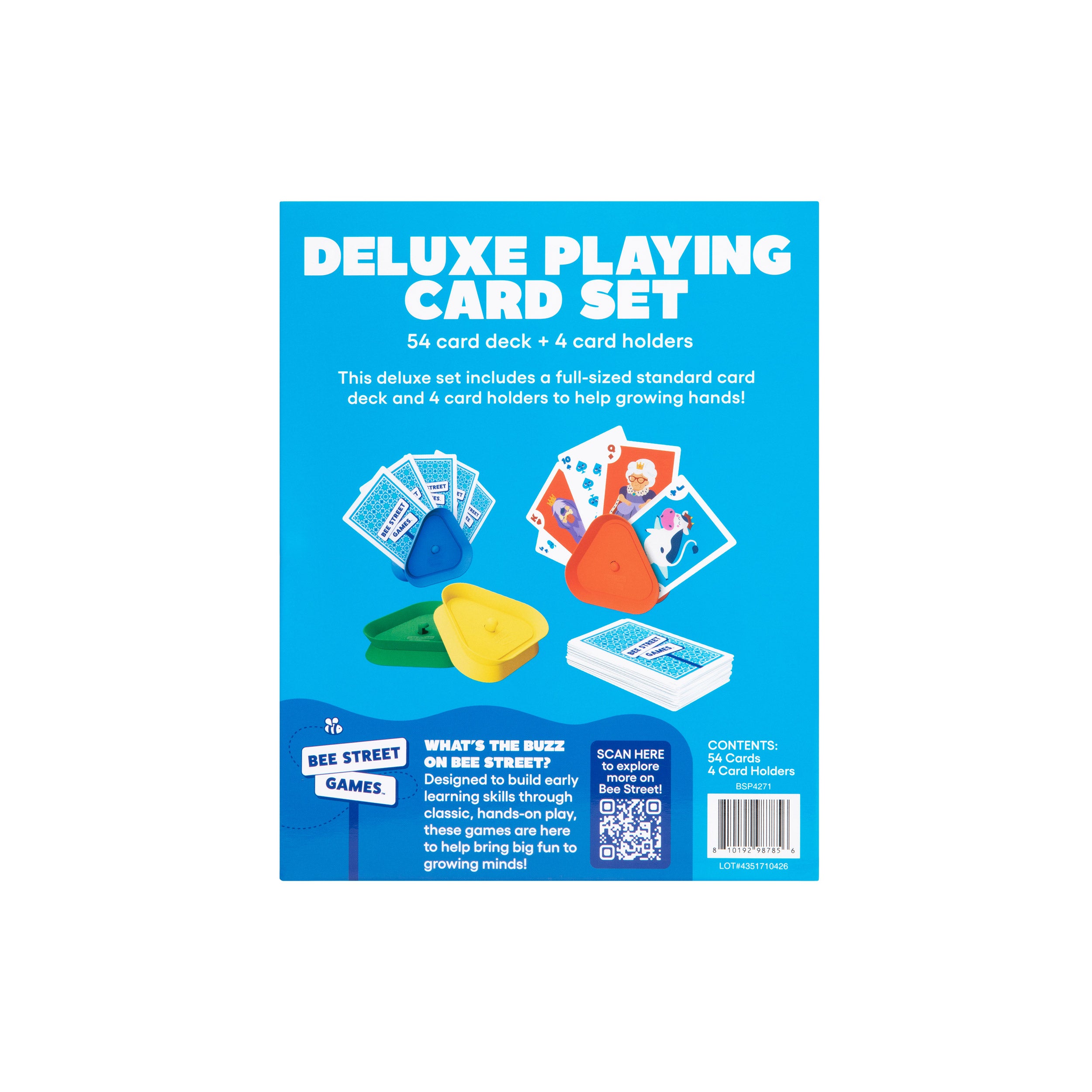 Bee Street Deluxe Playing Card Set With 4 Card Holders and 54 Playing Card Deck - Kids Games Ages 3+