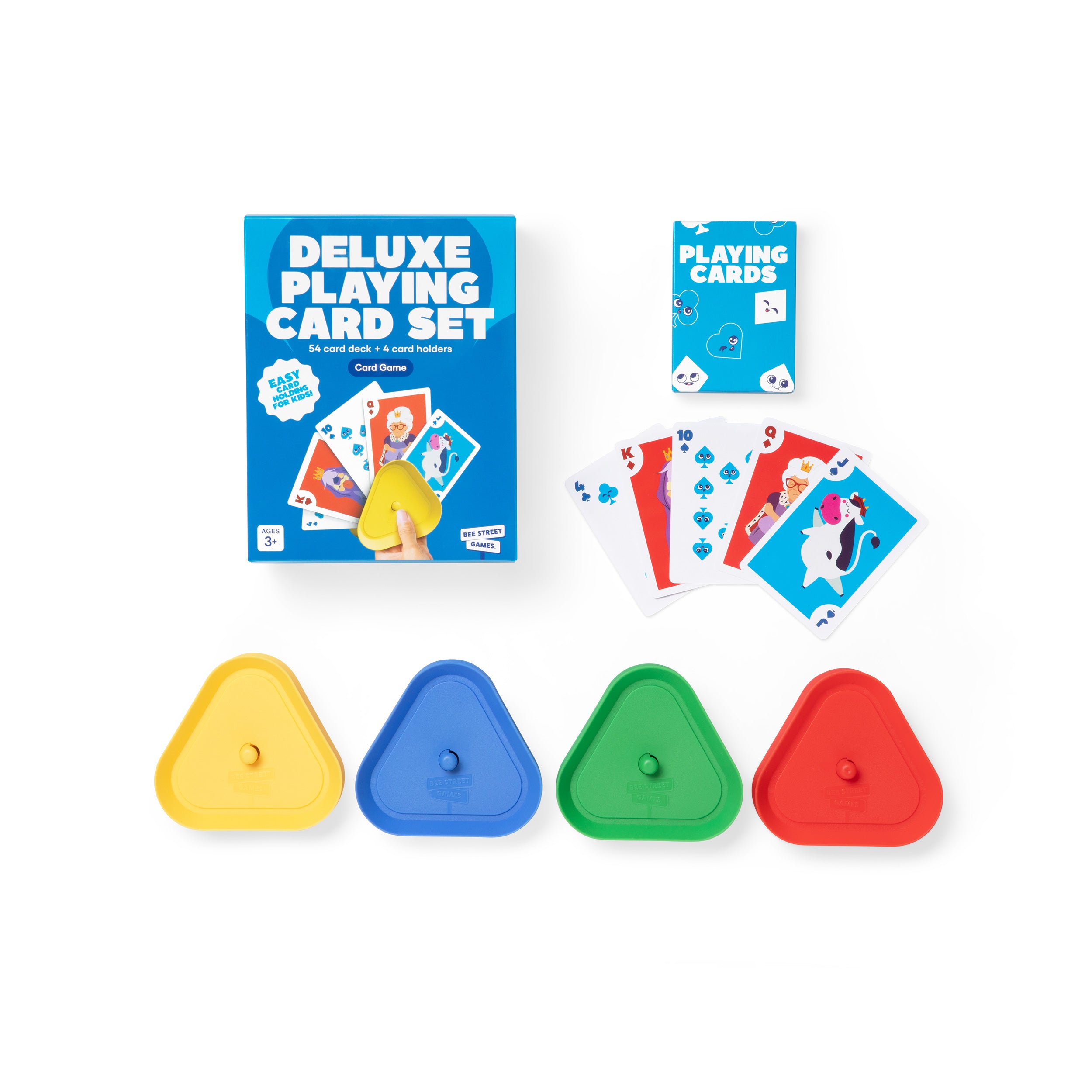 Bee Street Deluxe Playing Card Set With 4 Card Holders and 54 Playing Card Deck - Kids Games Ages 3+
