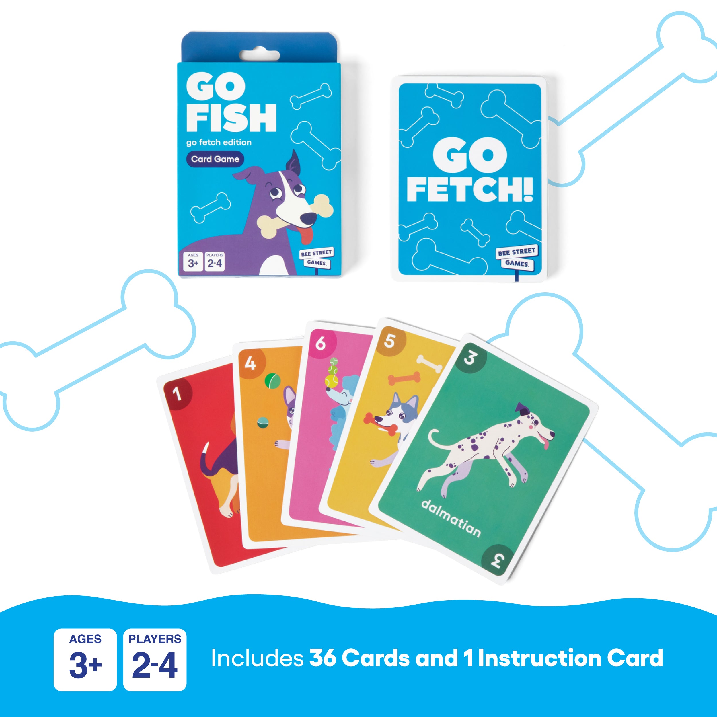 Go Fish, The Go Fetch Edition from Bee Street Games, by Relatable – Classic family games reimagined with playful, silly themes. Includes 36 jumbo playing cards.