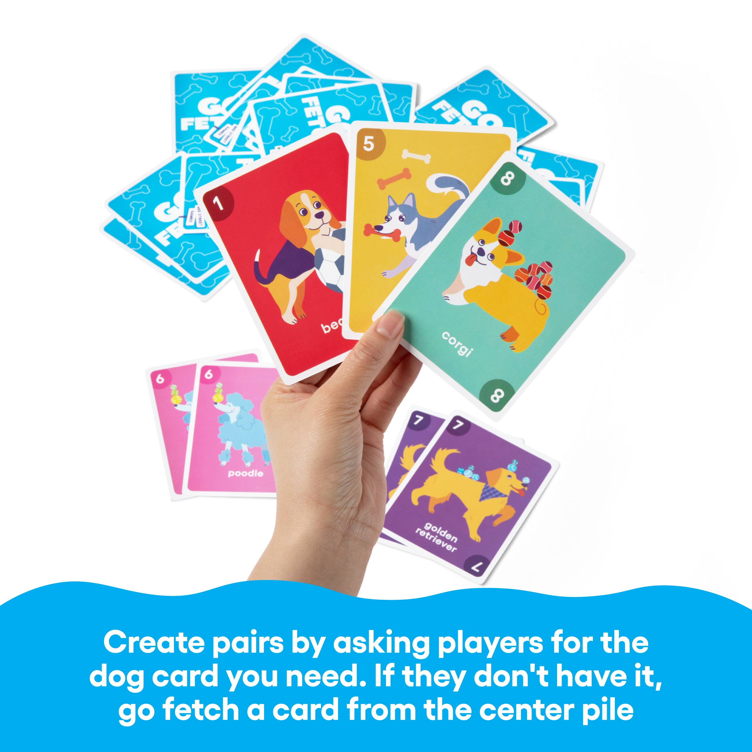 Go Fish, The Go Fetch Edition from Bee Street Games, by Relatable – Classic family games reimagined with playful, silly themes. Includes 36 jumbo playing cards.