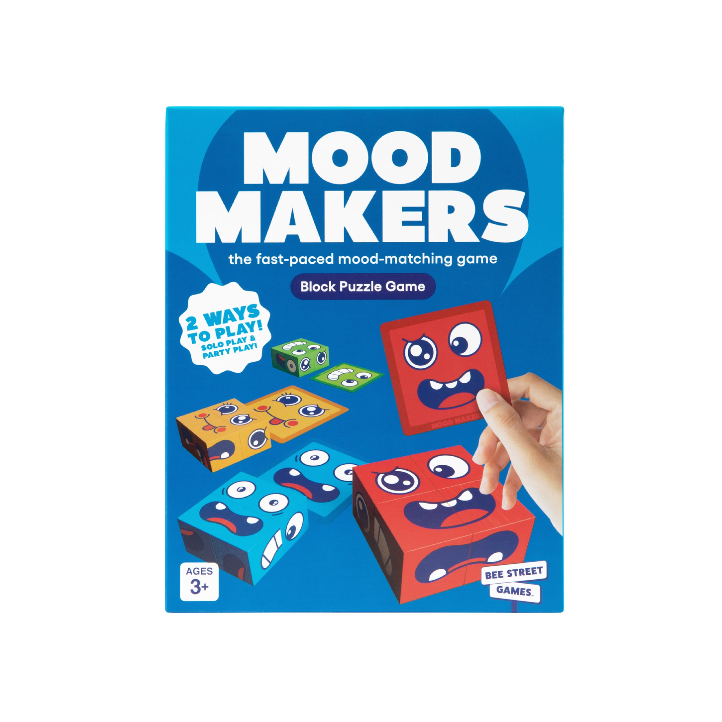Mood Makers from Bee Street Games, by Relatable – A fast-paced dexterity kids games that includes 16 face blocks, 50 cards, and one instruction card.