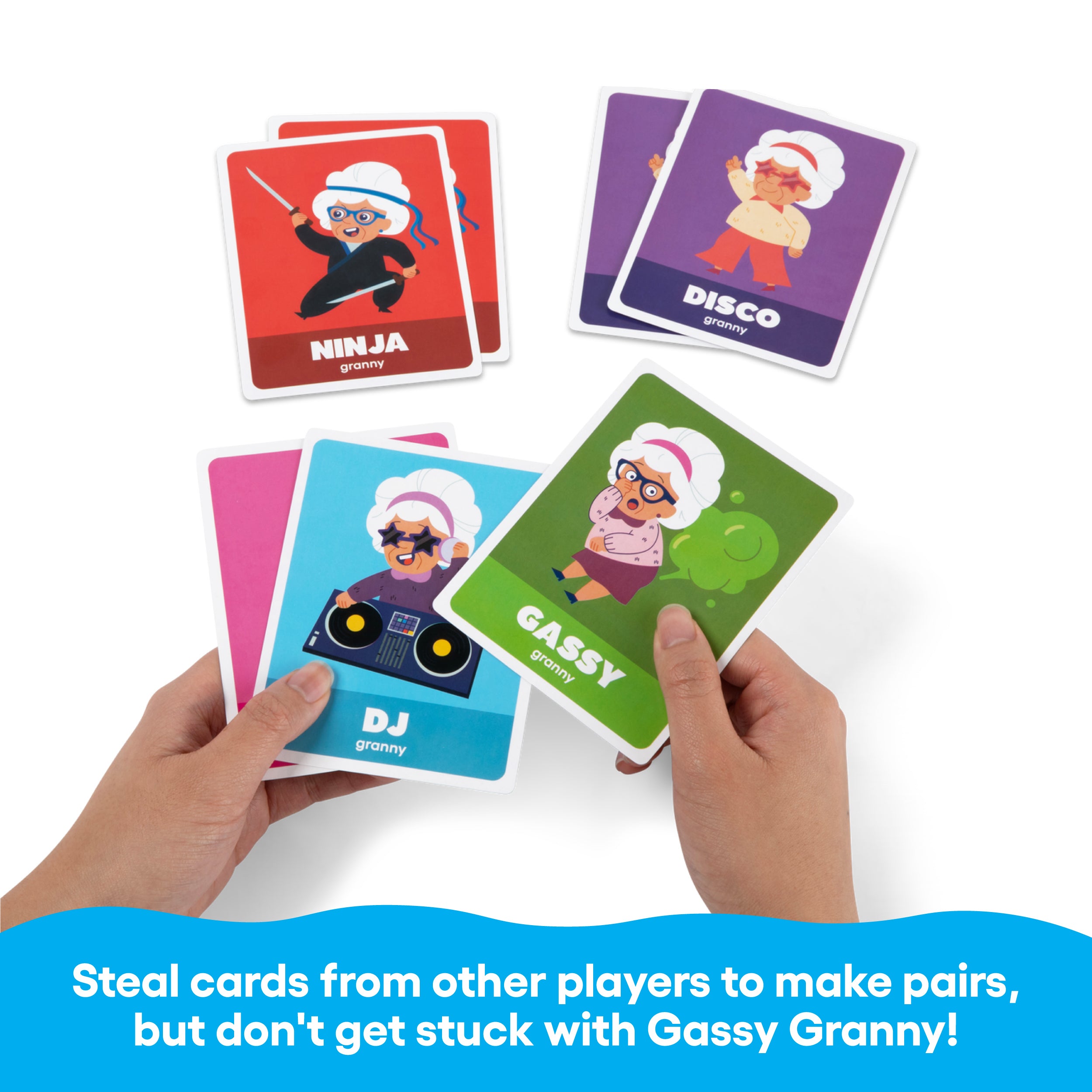 Old Maid, The Gassy Granny Edition from Bee Street Games, by Relatable – Classic family games reimagined with playful, silly themes. Includes 37 jumbo playing cards.