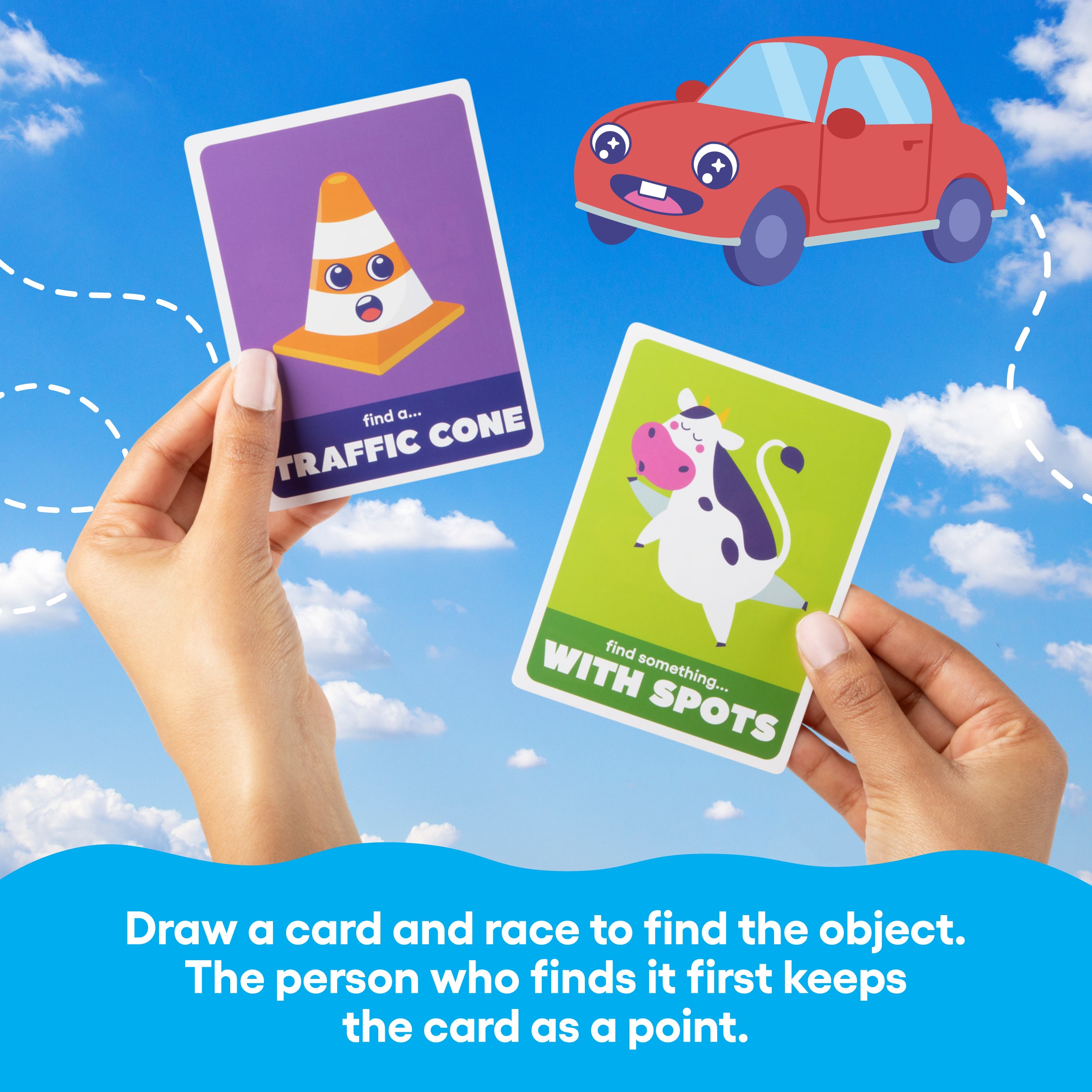 Road Trip from Bee Street Games, by Relatable. Road trip games for kids and family fun on the go. Includes 36 jumbo playing cards.