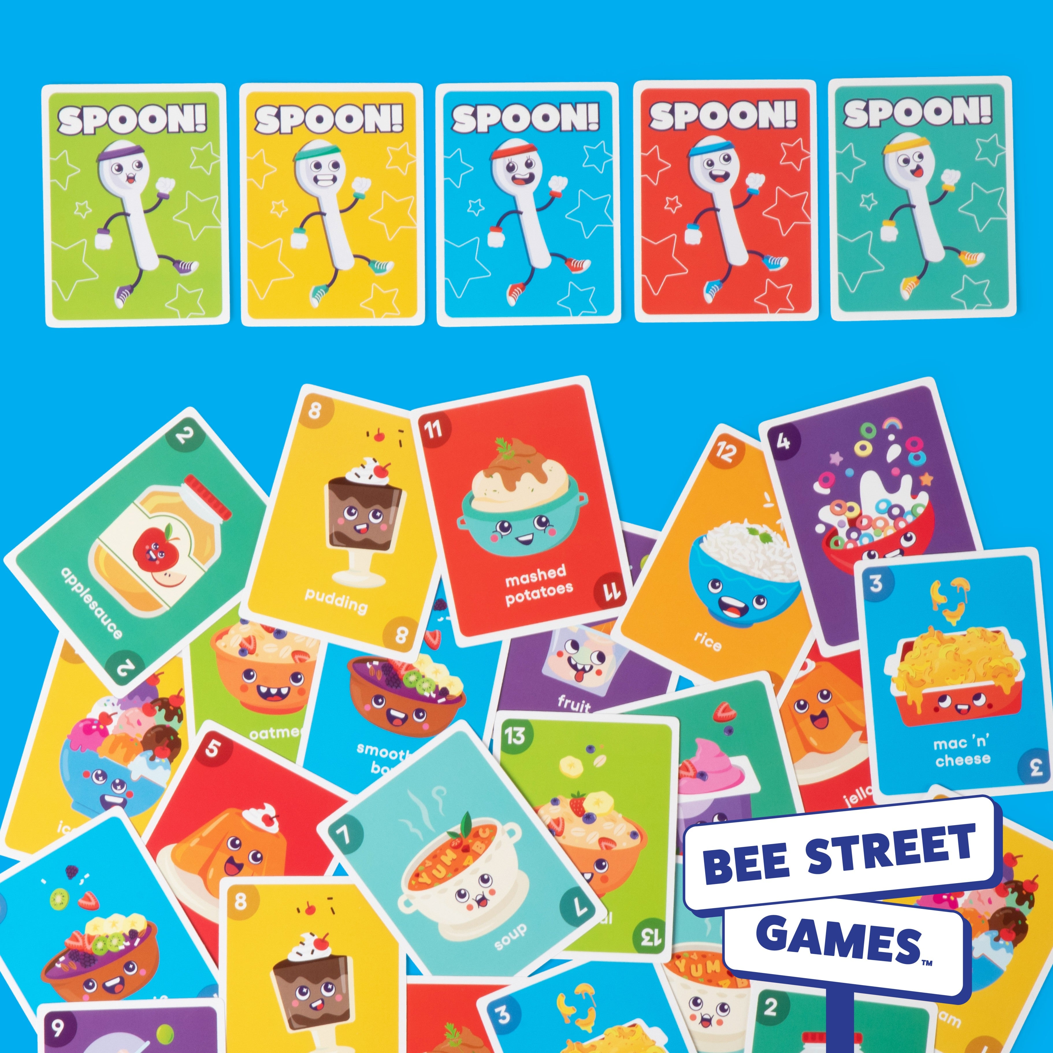 The Ultimate Spoon Race from Bee Street Games, by Relatable – Classic family games reimagined with playful themes. Includes 57 jumbo playing cards and one instruction card.