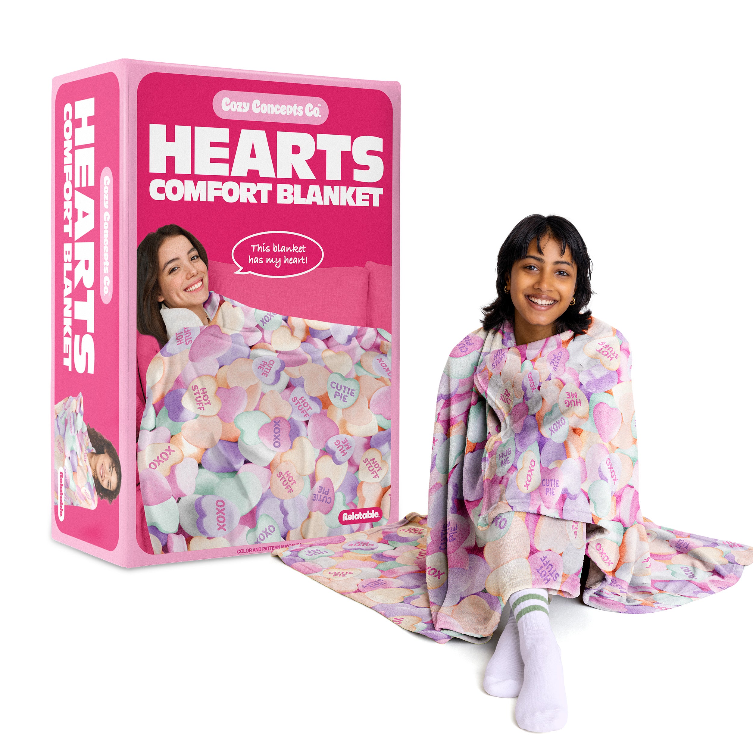 Cozy Concepts Co. Hearts Comfort Blanket by Relatable, Super Soft Plush Throw