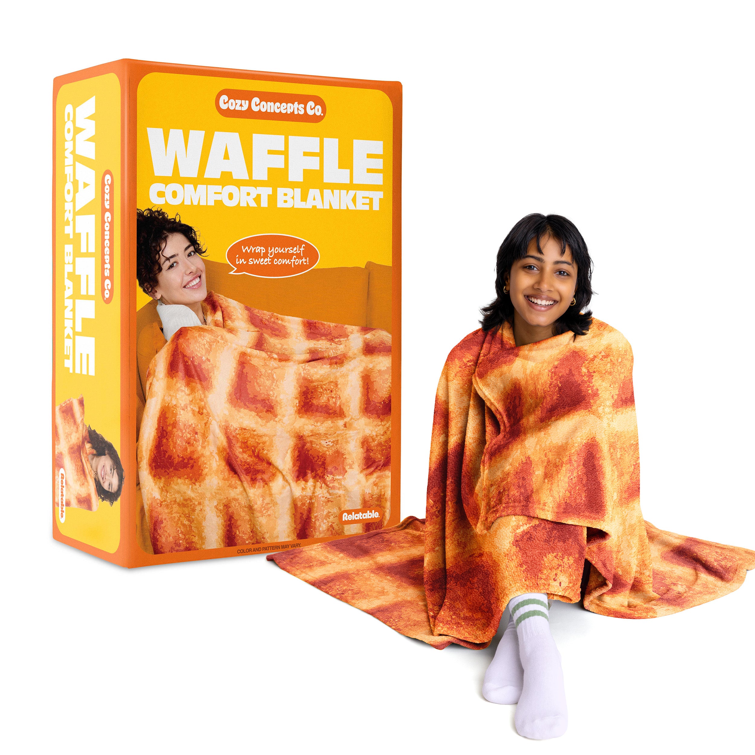 Cozy Concepts Co. Waffle Blanket by Relatable – Giant Breakfast Throw with Butter Square