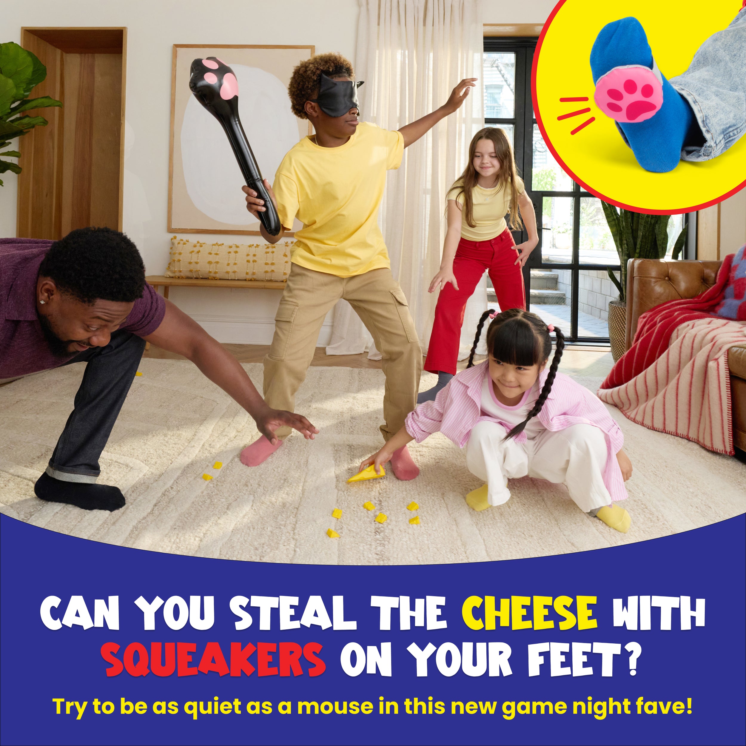 Cats and Robbers by Relatable - Can You Steal the Cheese Without Getting Caught? An Up and Active Family Games and Kids Games Pick - Includes 1 Inflatable Paw, Cheese, Squeaky Mice Feet and More.