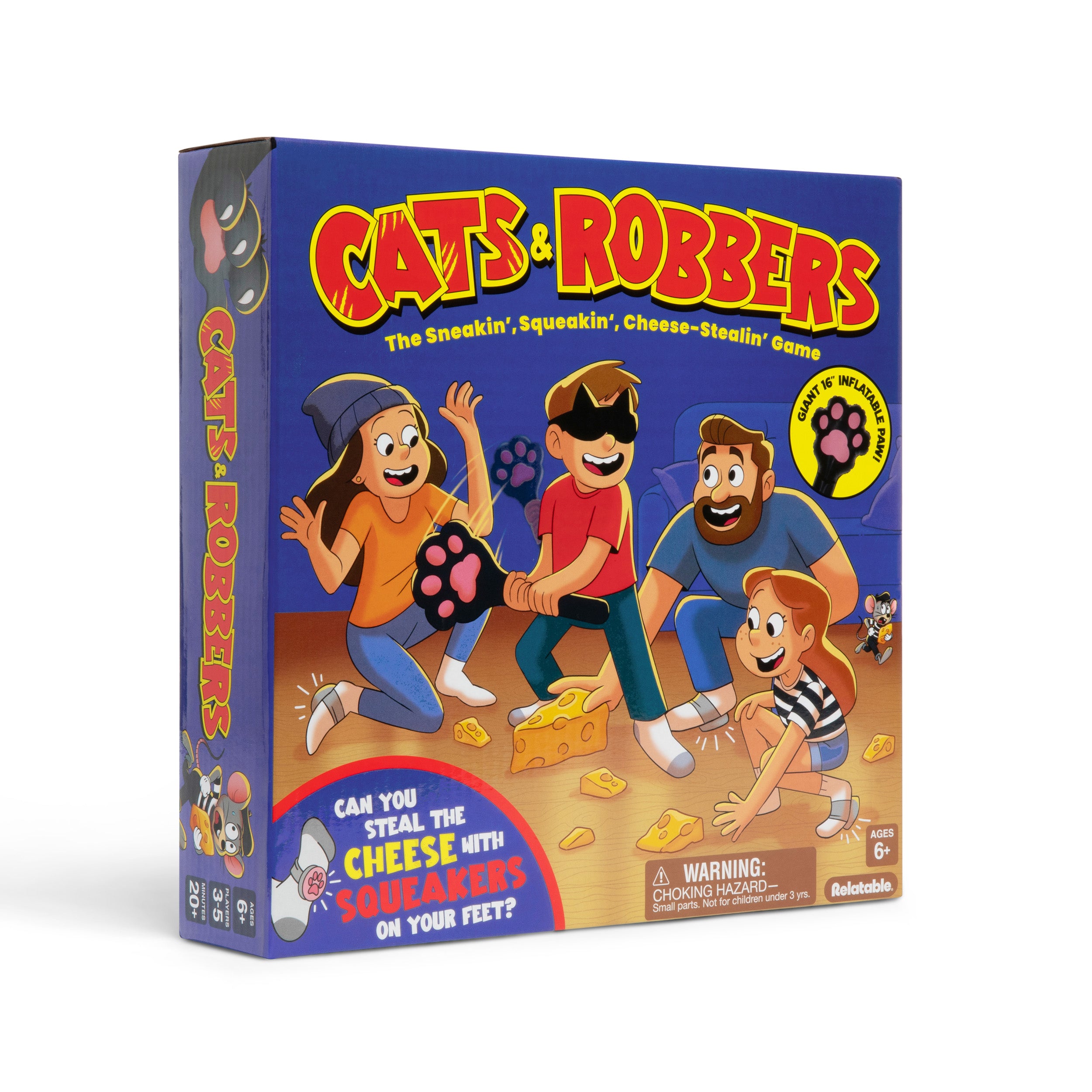 Cats and Robbers by Relatable - Can You Steal the Cheese Without Getting Caught? An Up and Active Family Games and Kids Games Pick - Includes 1 Inflatable Paw, Cheese, Squeaky Mice Feet and More.