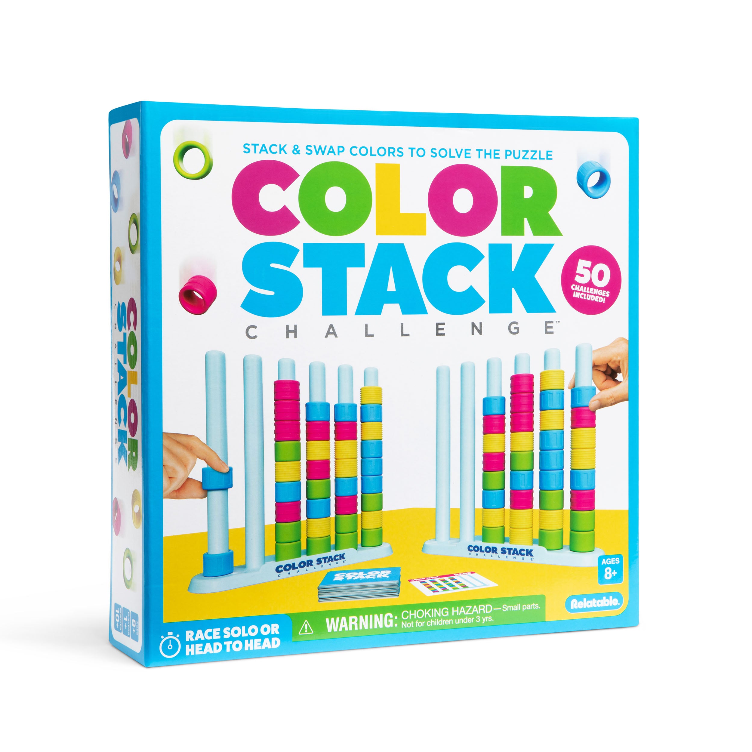 Color Stack Challenge by Relatable – Fast-Paced Color Puzzle Game for Kids, Teens, and Families – Fun 2 Player Game with Stack Racks, Rings & Challenge Cards