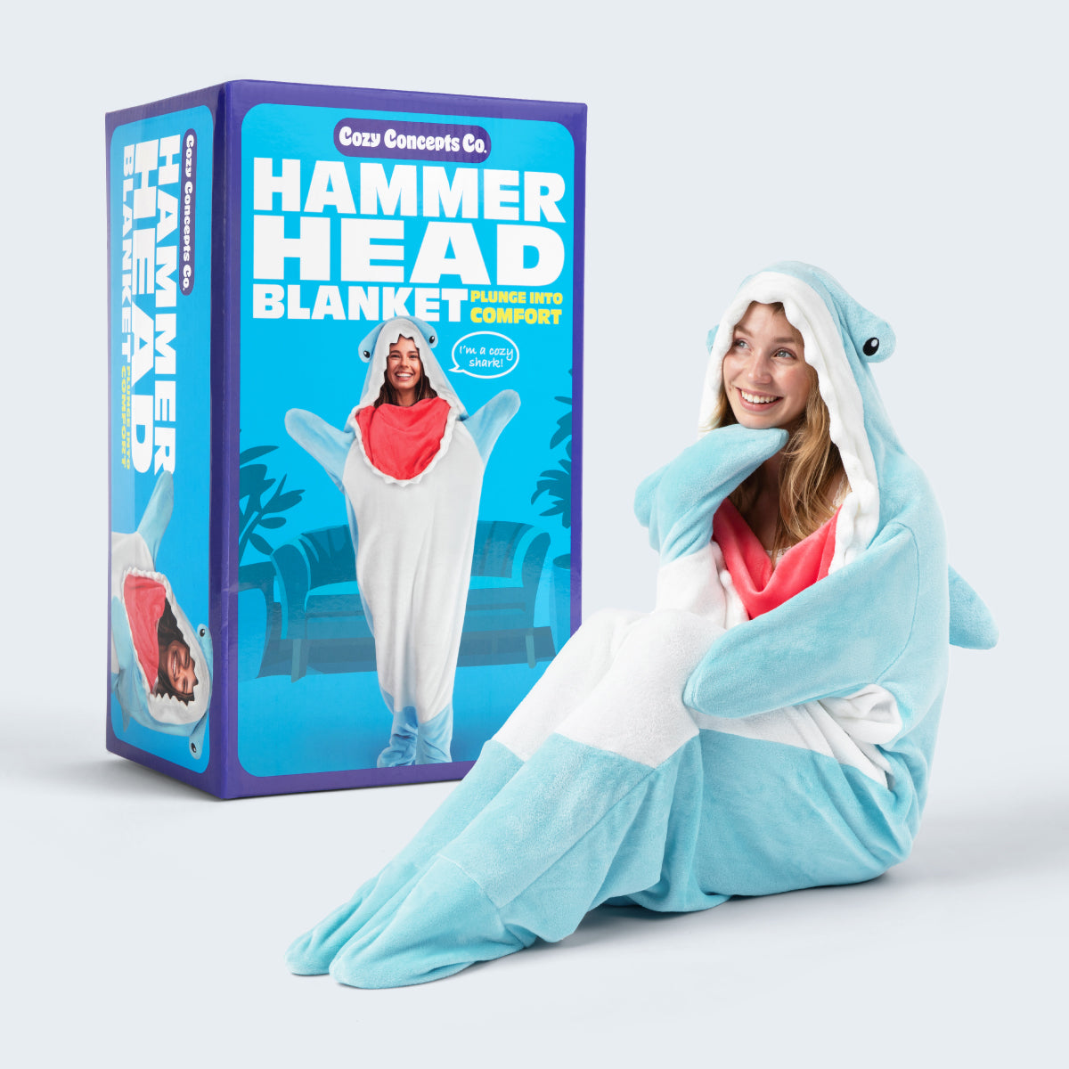 Cozy Concepts Co. Hammerhead Shark Blanket With Sleeves for Hands Free Convenience