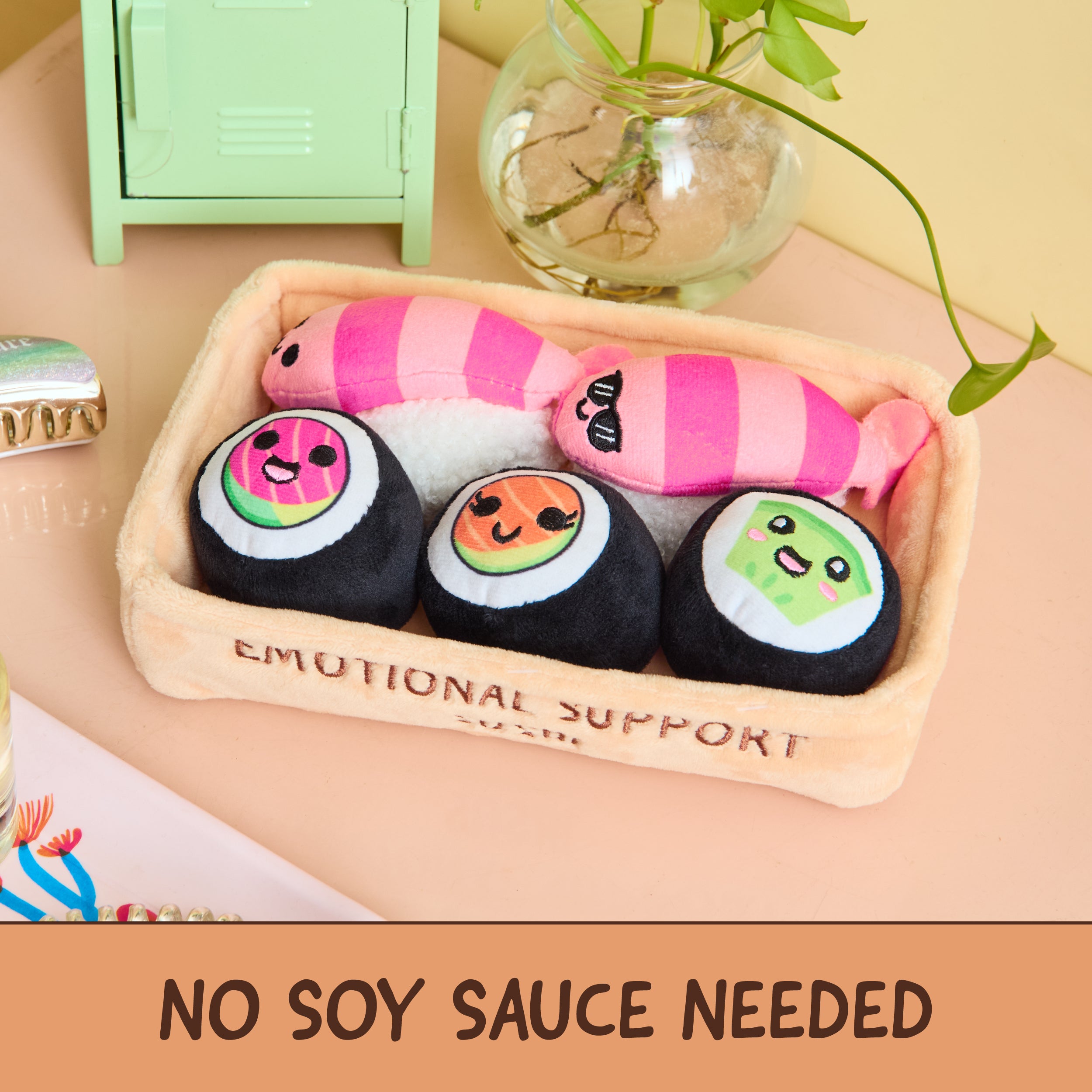 Emotional Support Sushi by Relatable – Cuddly Plush Sushi Toys in Basket, Funny Gifts and Comfort Plushies for All Ages, Includes 5 Plush Rolls