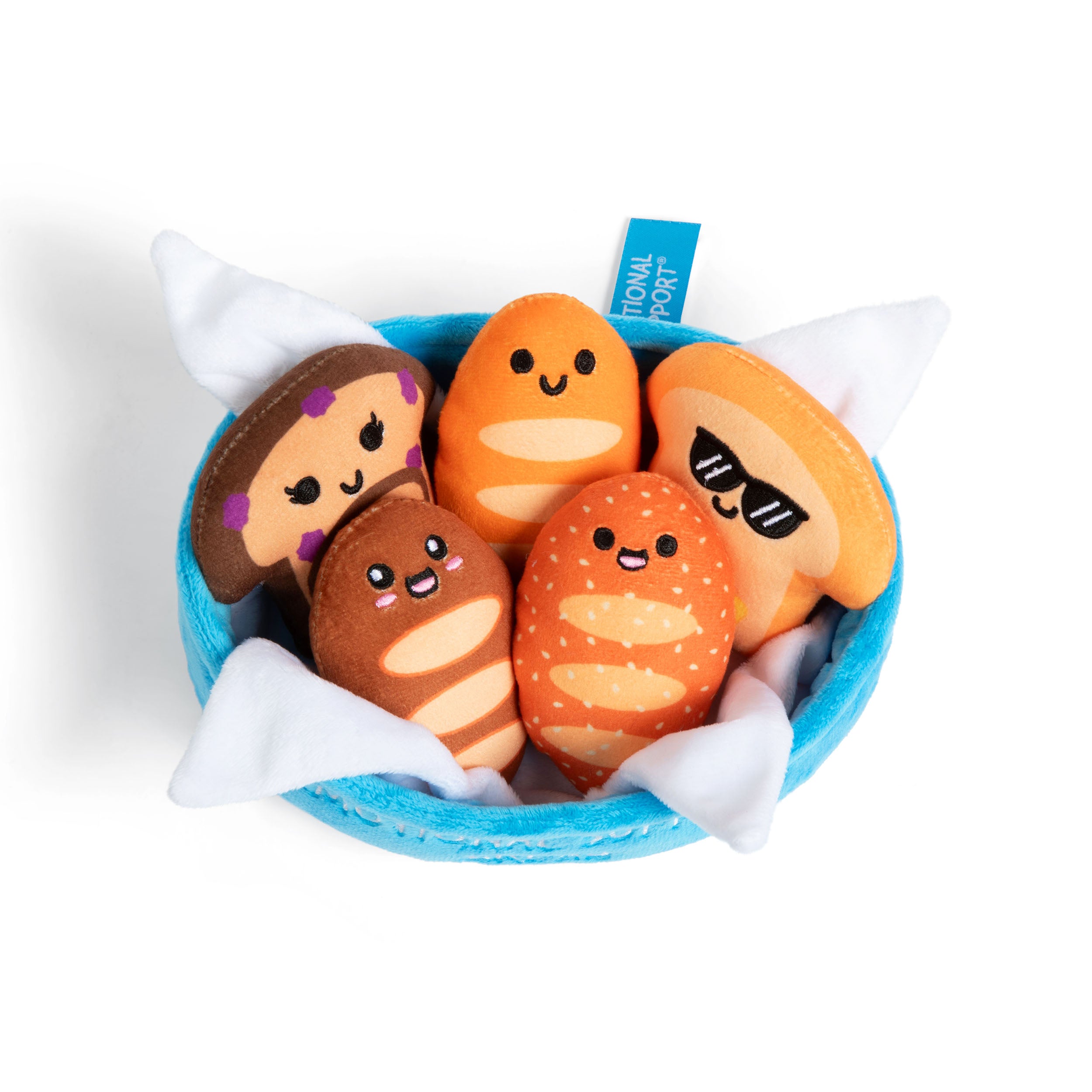 Emotional Support Bread™ by Relatable – Squishy Bread Plush Toys in Basket, Funny Comfort Gifts and Stuffed Animals for All Ages, Includes 5 Soft Bread Plushies