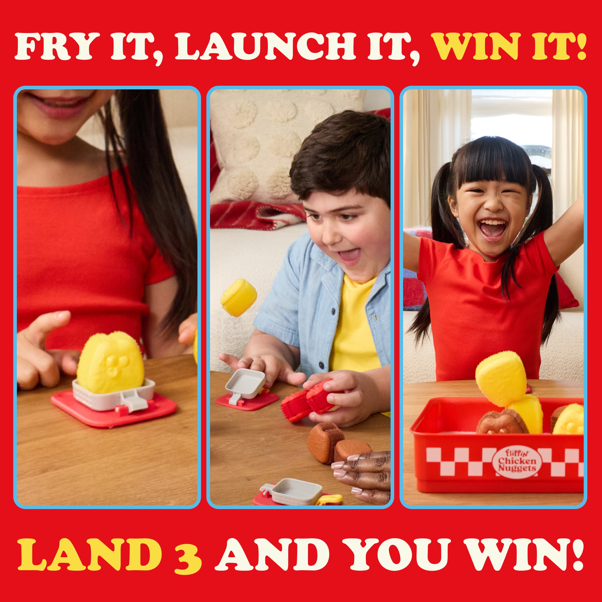 Flippin' Chicken Nuggets by Relatable - Ready, Set, Flip! Land All Your Nuggest To Win. A Fun Pick for Family Games for Kids and Adults, and Birthday Gifts – Includes 4 Launchers and 12 Nuggets