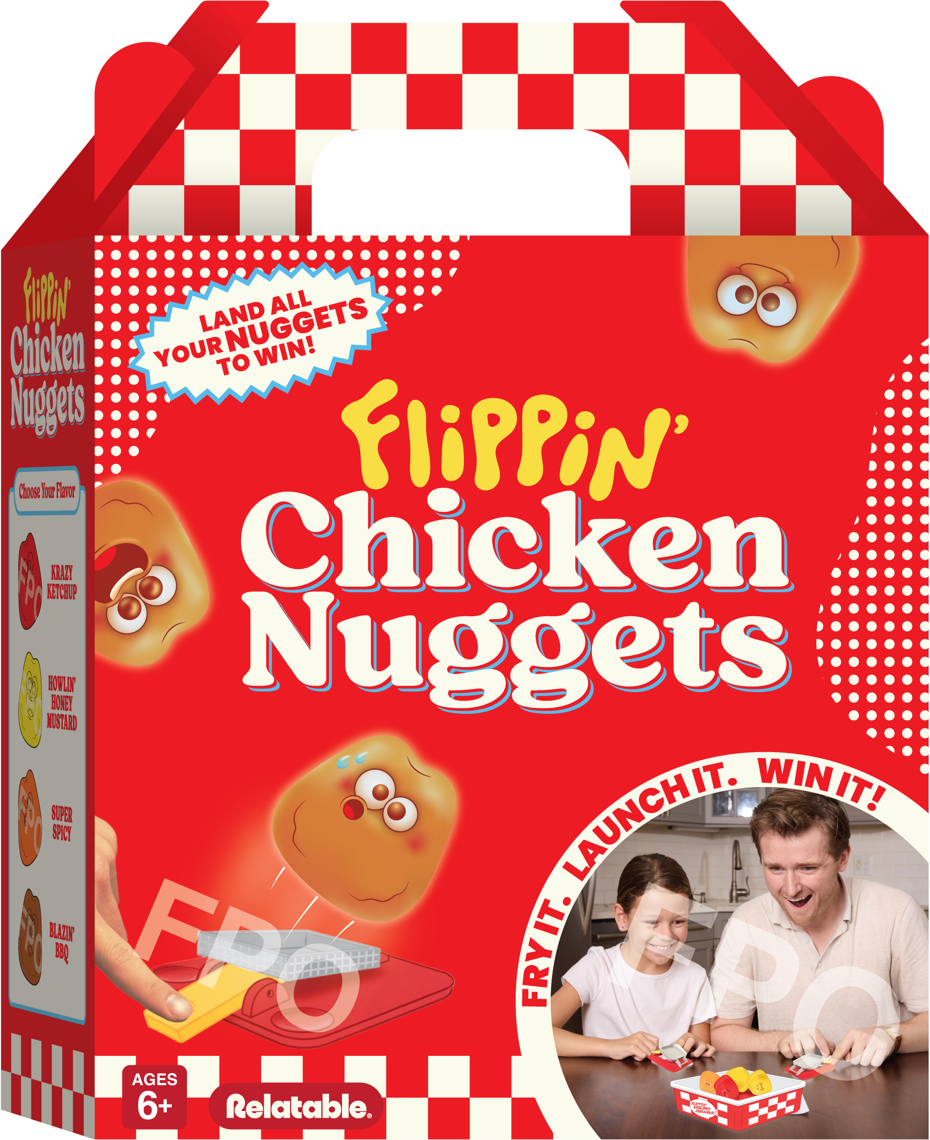 Flippin' Chicken Nuggets by Relatable - Ready, Set, Flip! Land All Your Nuggest To Win. A Fun Pick for Family Games for Kids and Adults, and Birthday Gifts – Includes 4 Launchers and 12 Nuggets