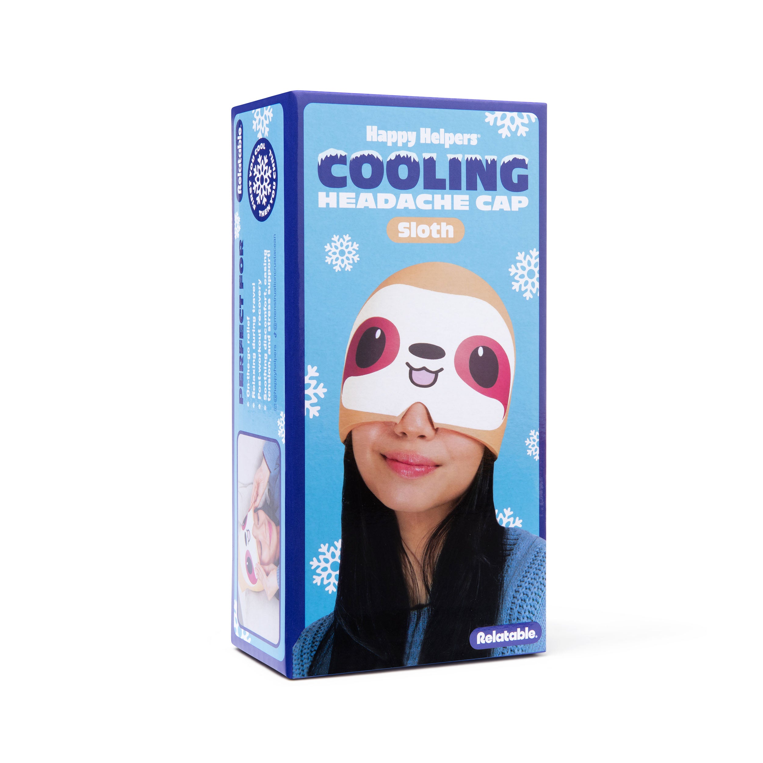 Happy Helpers Sloth Cooling Headache Cap by Relatable, Perfect for Soothing Support During Headaches, Hangovers, Post Workout Recovery, Stress Support and Cooling Support,  Includes 1 Cooling Cap