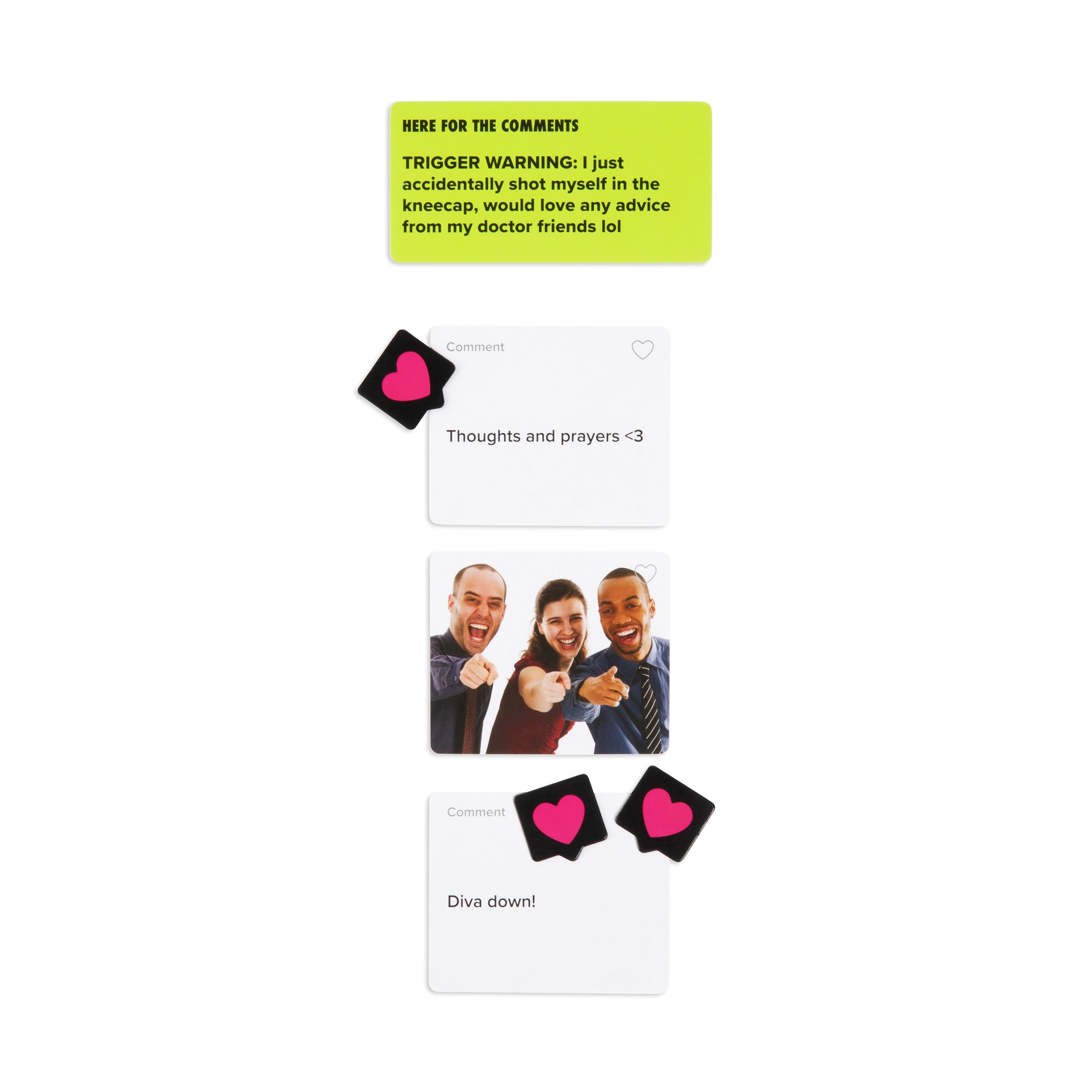 Here For The Comments by Relatable - An Adult Party Game Built on Internet Culture, Funny Party Games for Game Night and Fun Gifts – Includes 100 Status Cards, 240 Comment Cards and 12 Heart Tokens