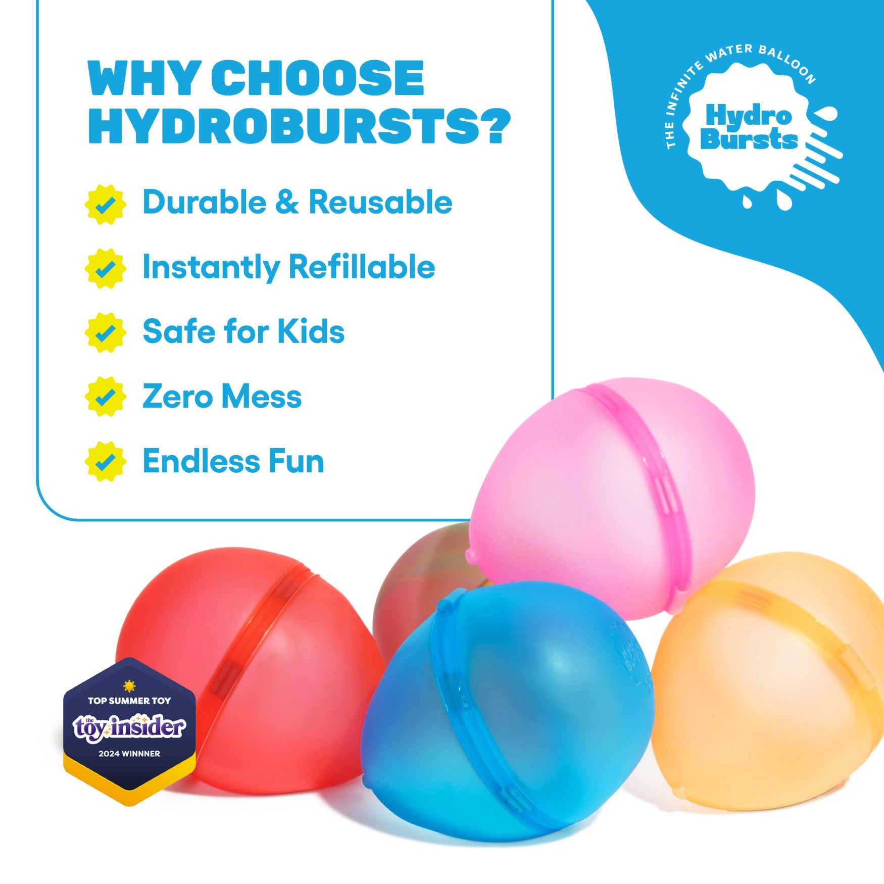 Hydroburst 6-pack Reusable Water Balloons by Relatable, Includes 6 Refillable Balloon Shape
