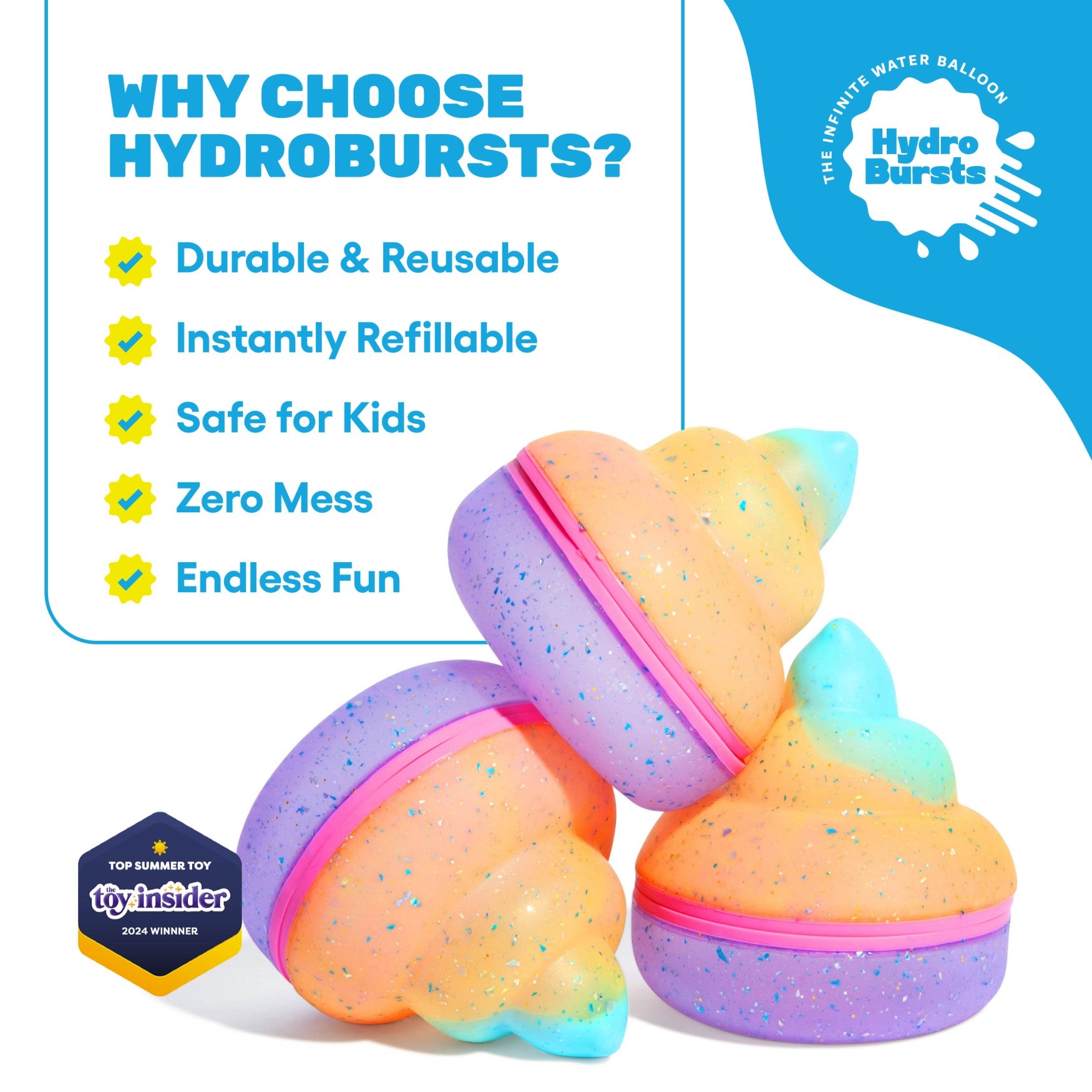Hydroburst 6-pack Reusable Water Balloons by Relatable, Includes 6 Refillable Balloons With Poopy Faces