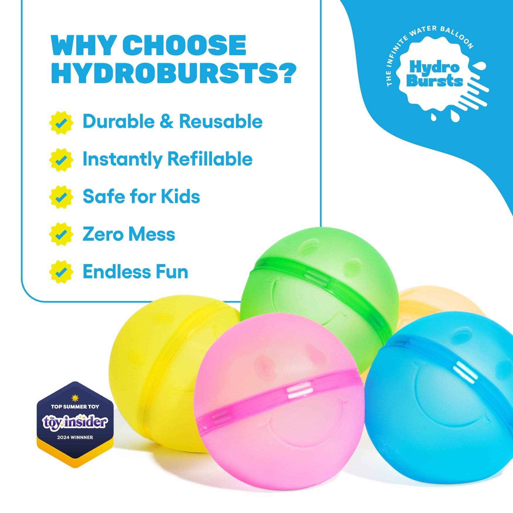 Hydroburst 6-pack Reusable Water Balloons by Relatable, Includes 6 Refillable Balloons With Happy Faces