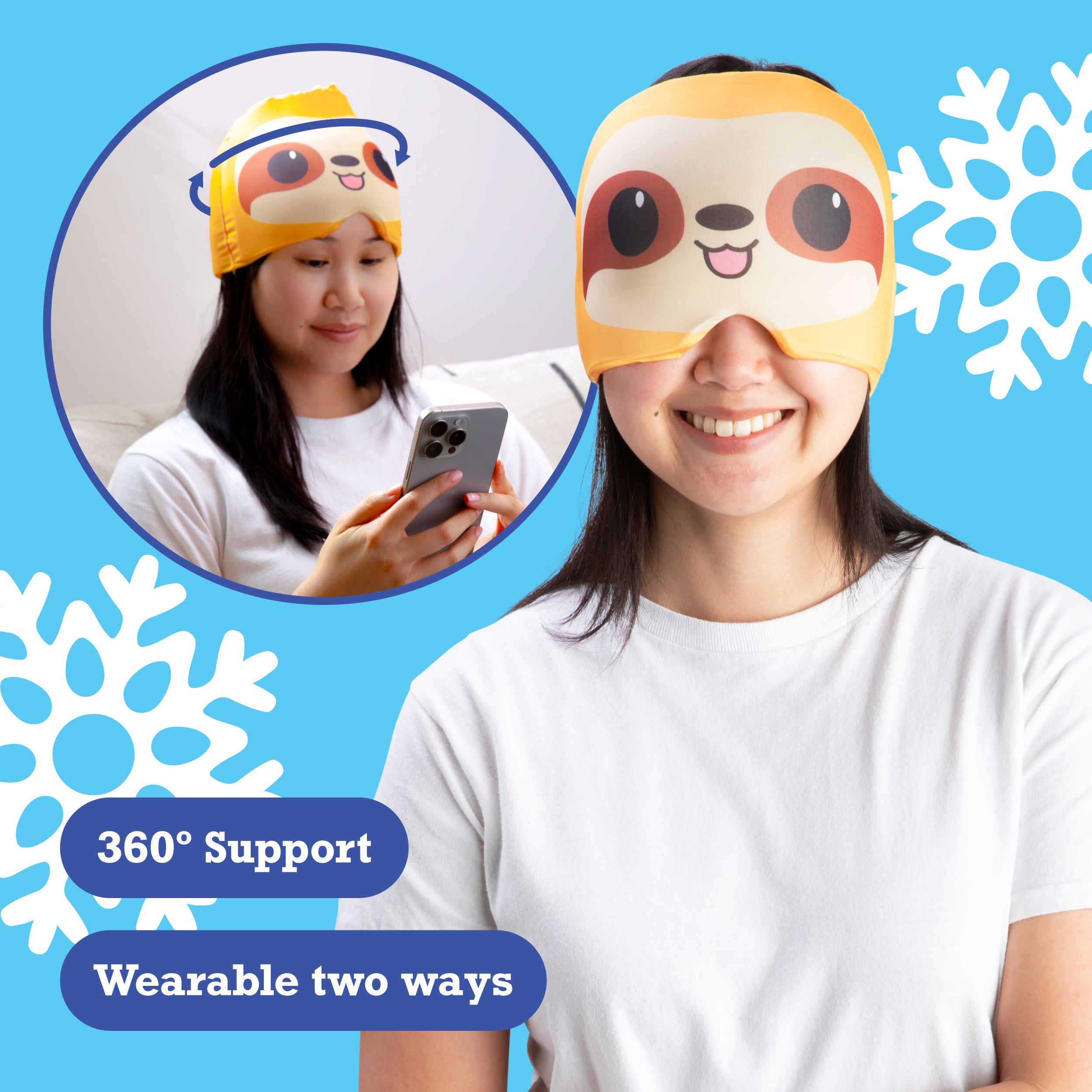Happy Helpers Sloth Cooling Headache Cap by Relatable, Perfect for Soothing Support During Headaches, Hangovers, Post Workout Recovery, Stress Support and Cooling Support,  Includes 1 Cooling Cap