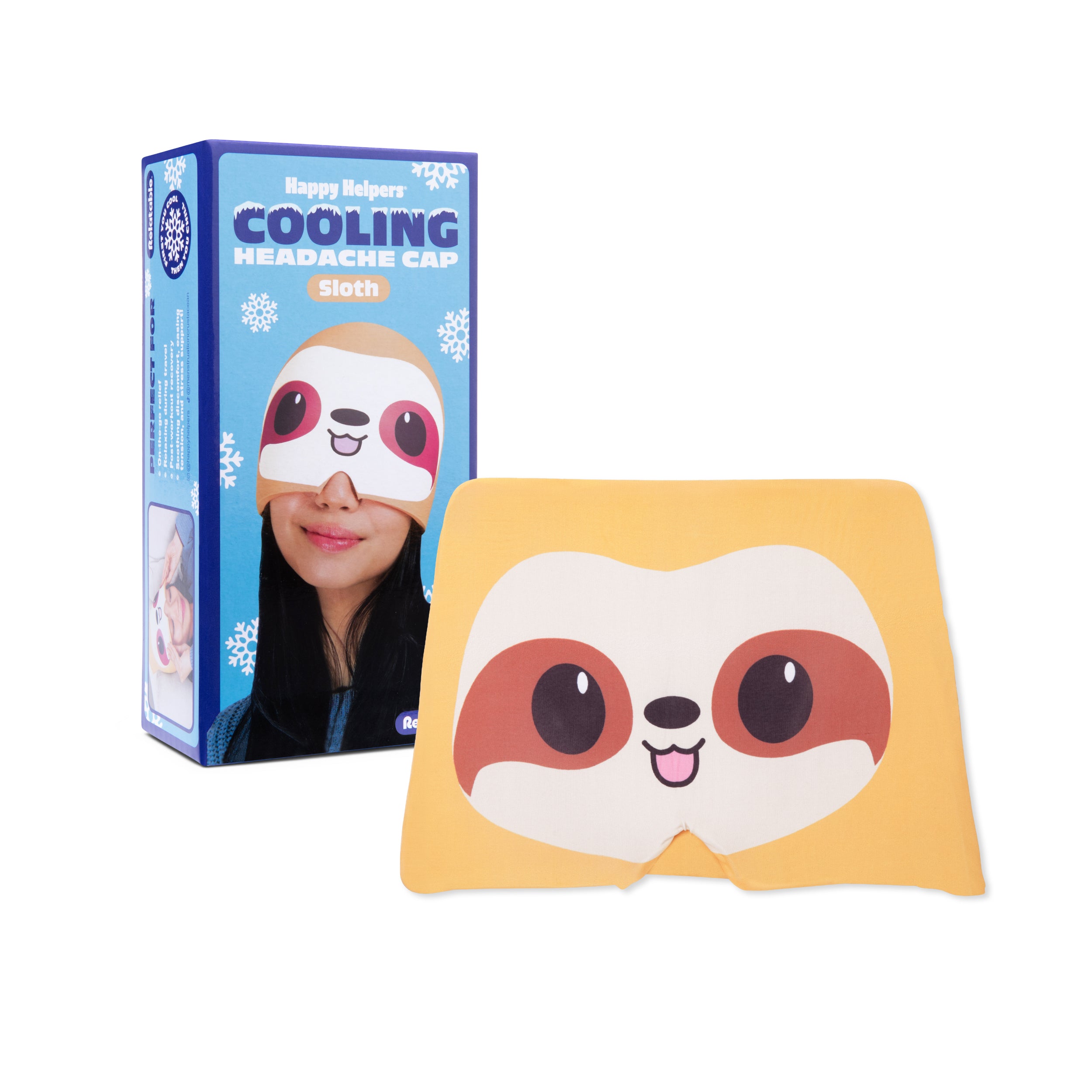 Happy Helpers Sloth Cooling Headache Cap by Relatable, Perfect for Soothing Support During Headaches, Hangovers, Post Workout Recovery, Stress Support and Cooling Support,  Includes 1 Cooling Cap