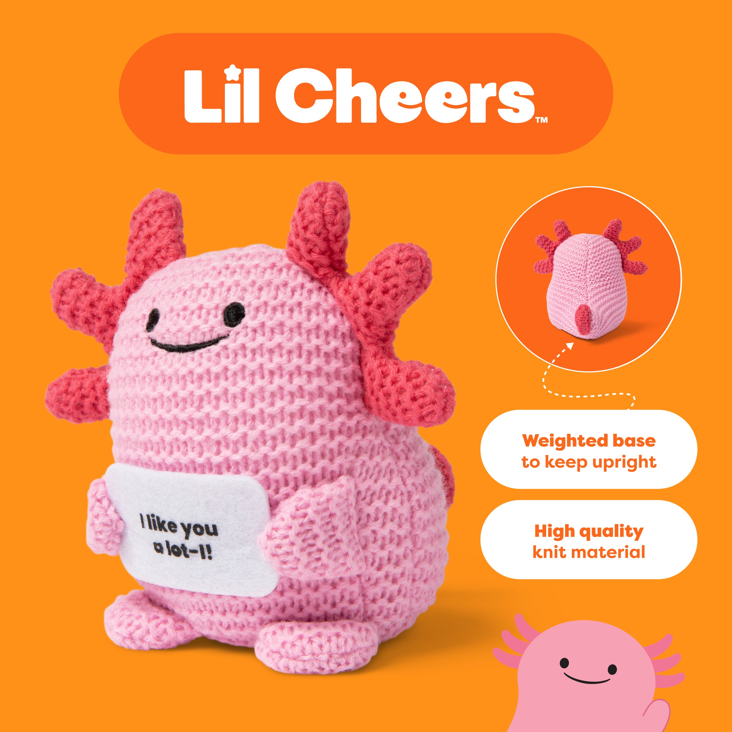 Lil Cheers Axolotl by Relatable – Motivational Crochet Plush, Cute Gift for Easter Baskets, Desk Decor