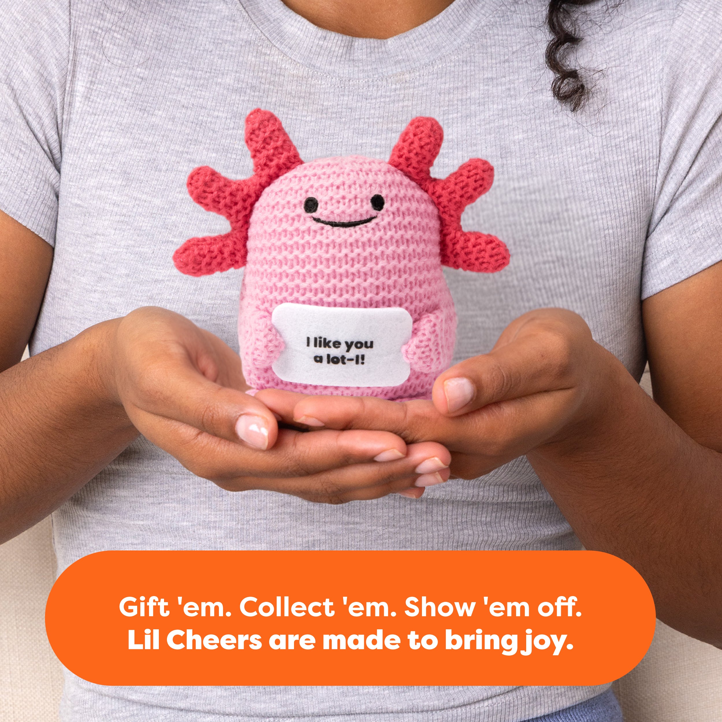 Lil Cheers Axolotl by Relatable – Motivational Crochet Plush, Cute Gift for Easter Baskets, Desk Decor