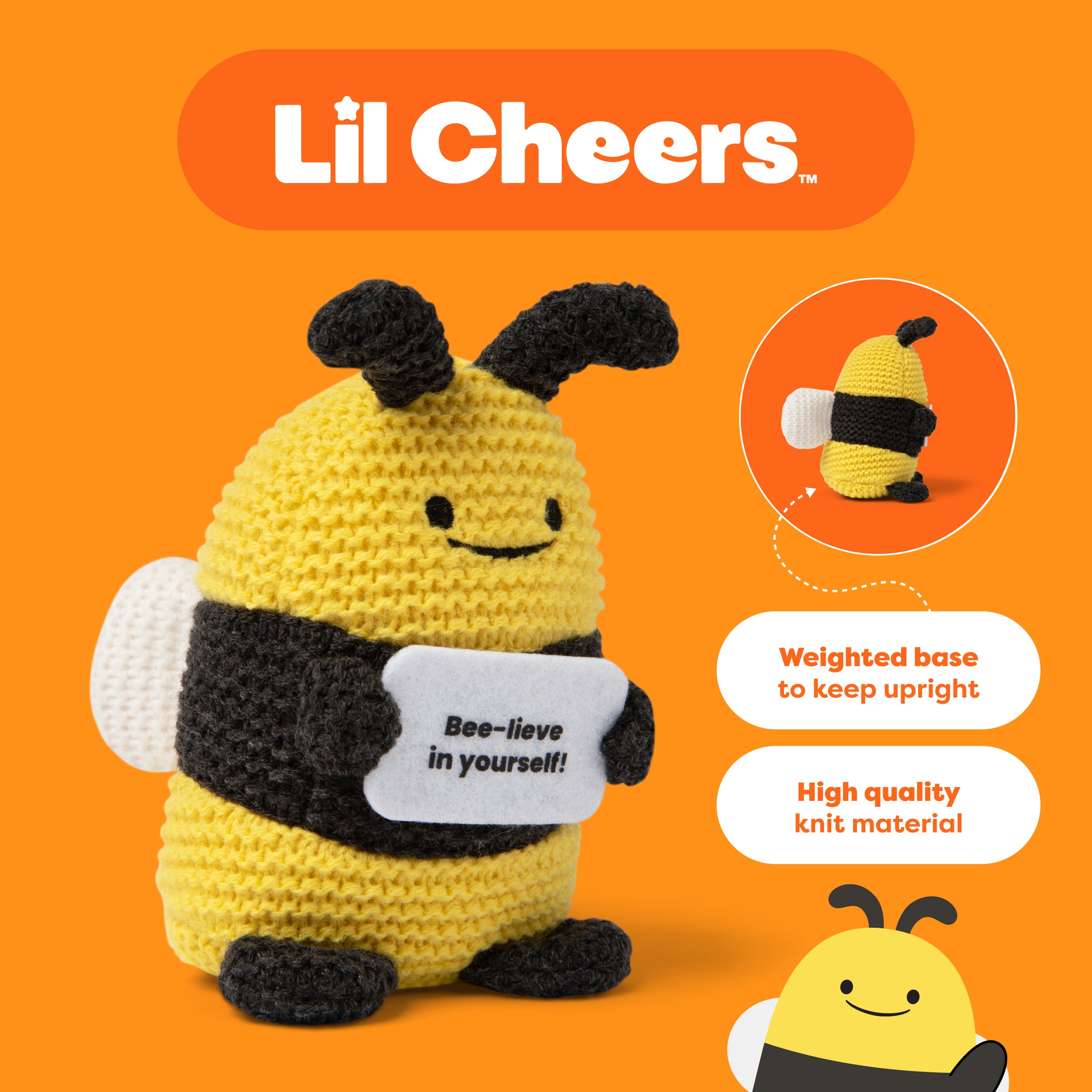 Lil Cheers Bee by Relatable – Motivational Crochet Plush for Easter Baskets, Cute Desk Decor & Feel-Good Gift for Kids & Adults
