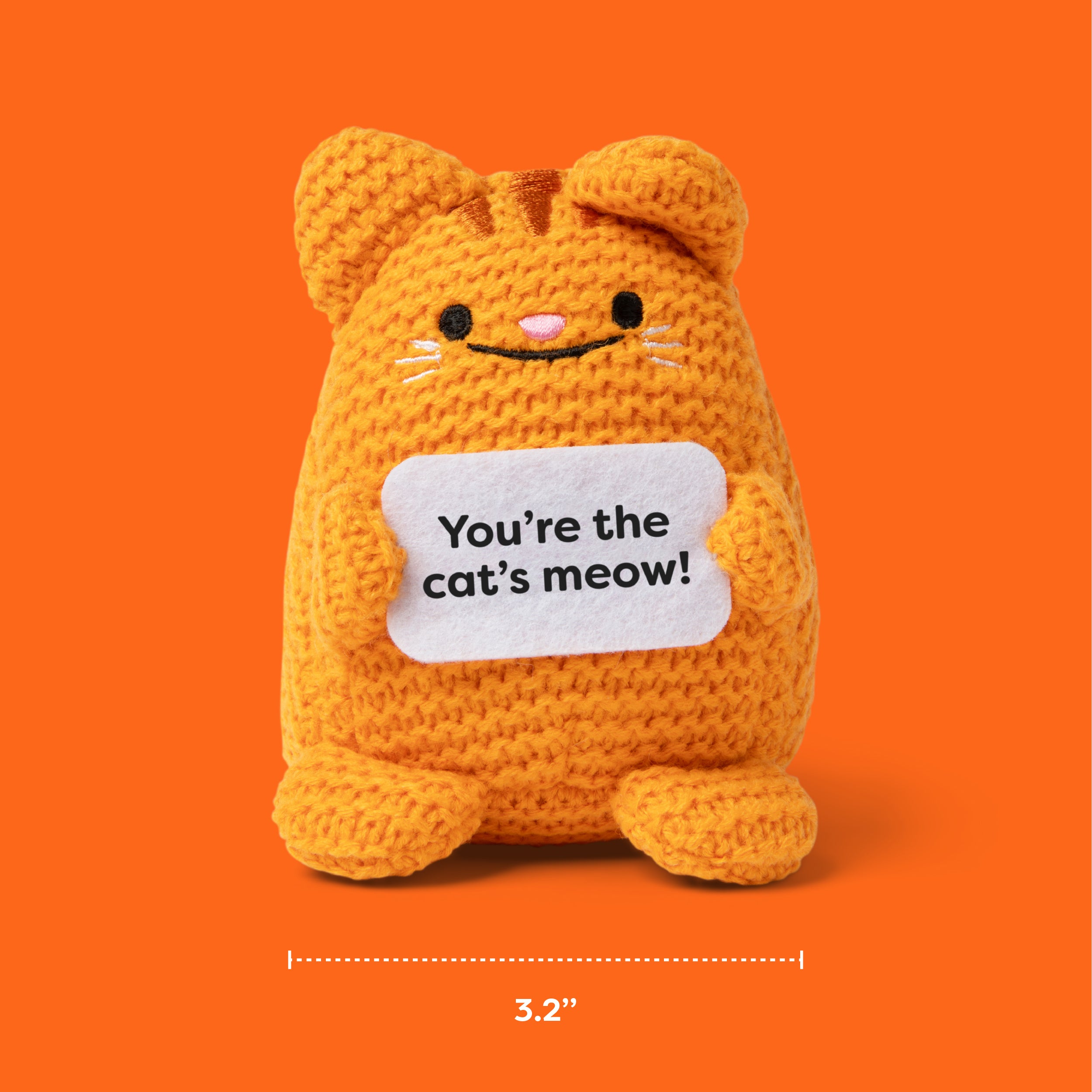 Lil Cheers Cat by Relatable – Cute Crochet Plush with Motivational Sign,Desk Decor