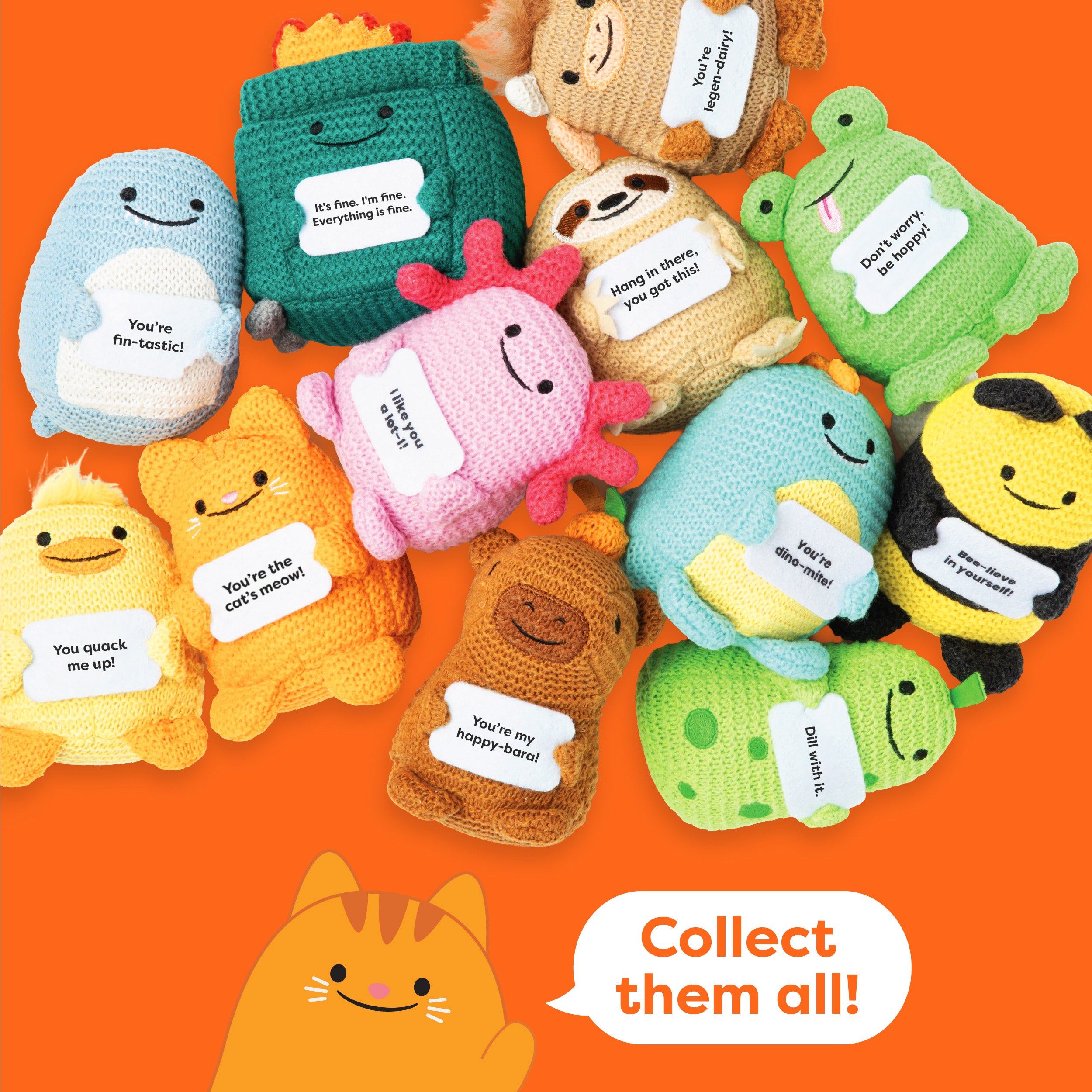 Lil Cheers Cat by Relatable – Cute Crochet Plush with Motivational Sign,Desk Decor
