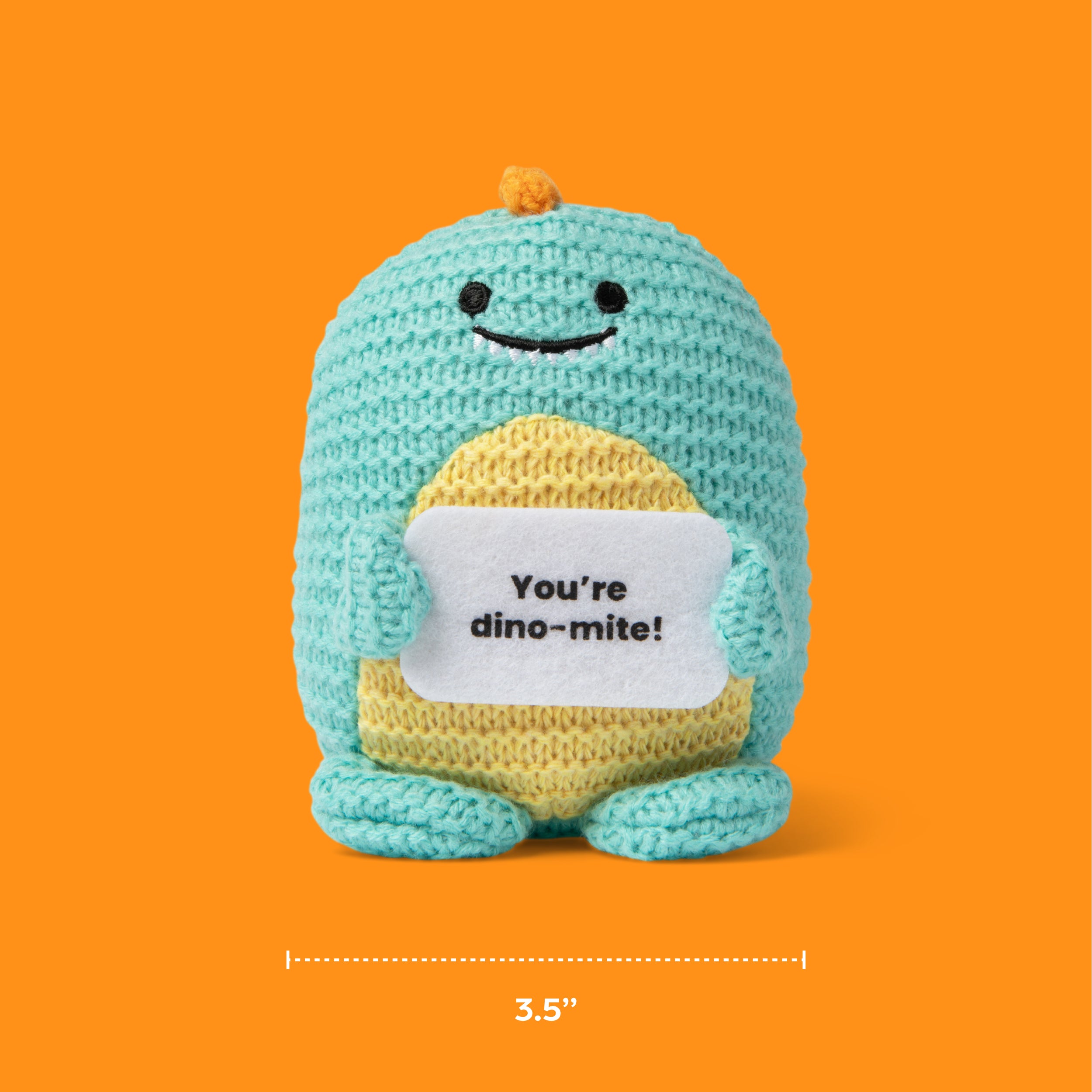 Lil Cheers Dino by Relatable – Cute Crochet Dinosaur Plush with Motivational Sign, Easter Gift & Uplifting Desk Decor