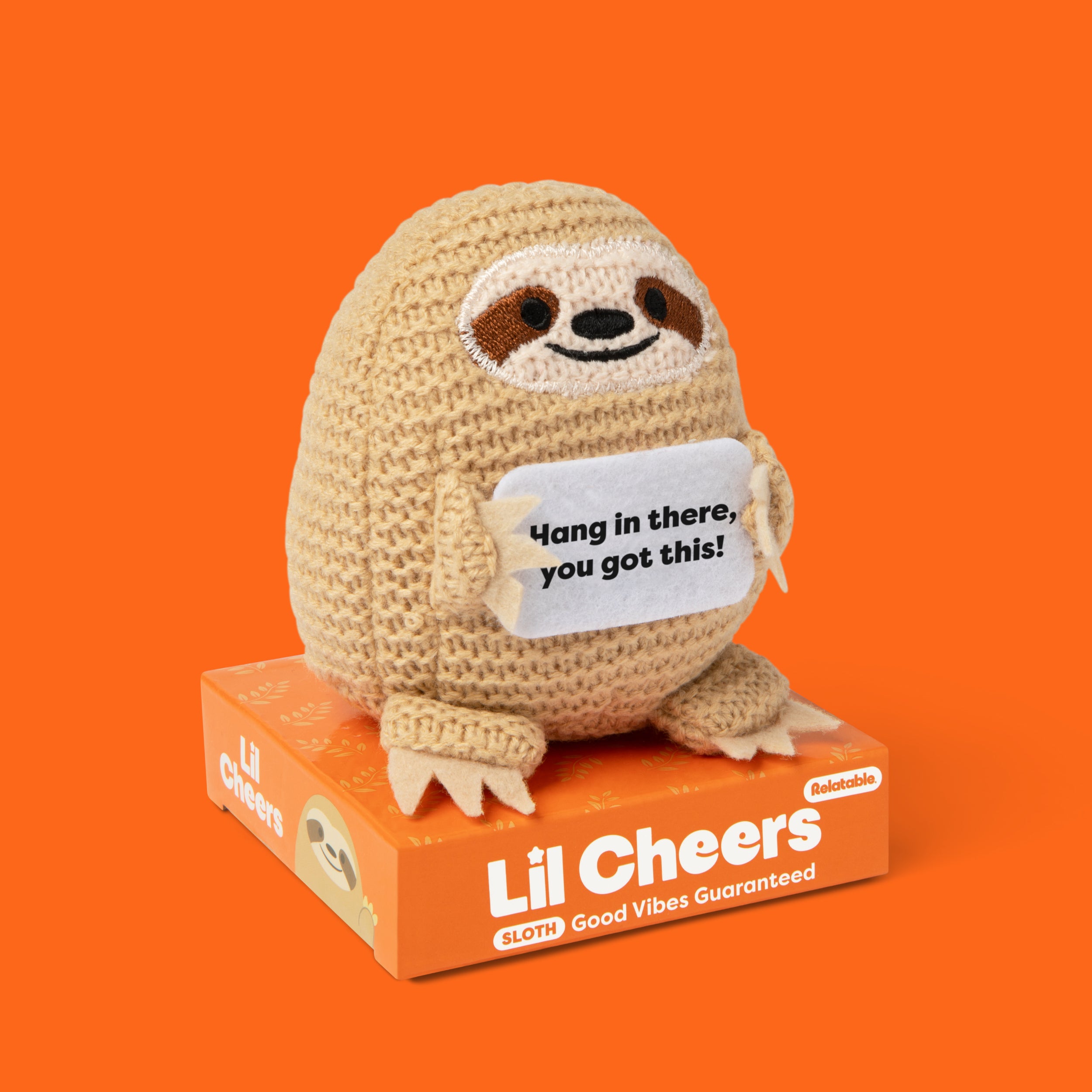 Lil Cheers Sloth by Relatable – Motivational Crochet Plush, Desk Decor