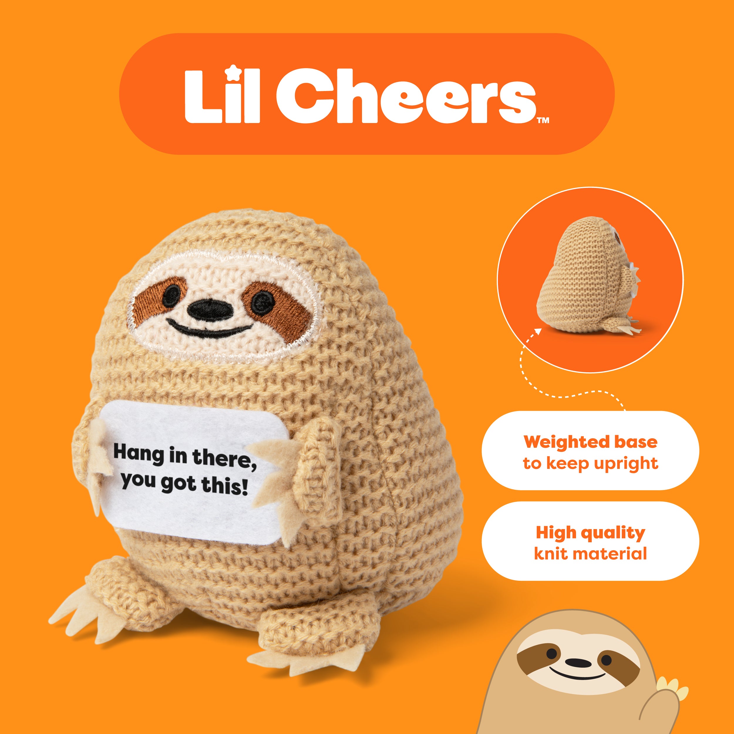 Lil Cheers Sloth by Relatable – Motivational Crochet Plush, Desk Decor