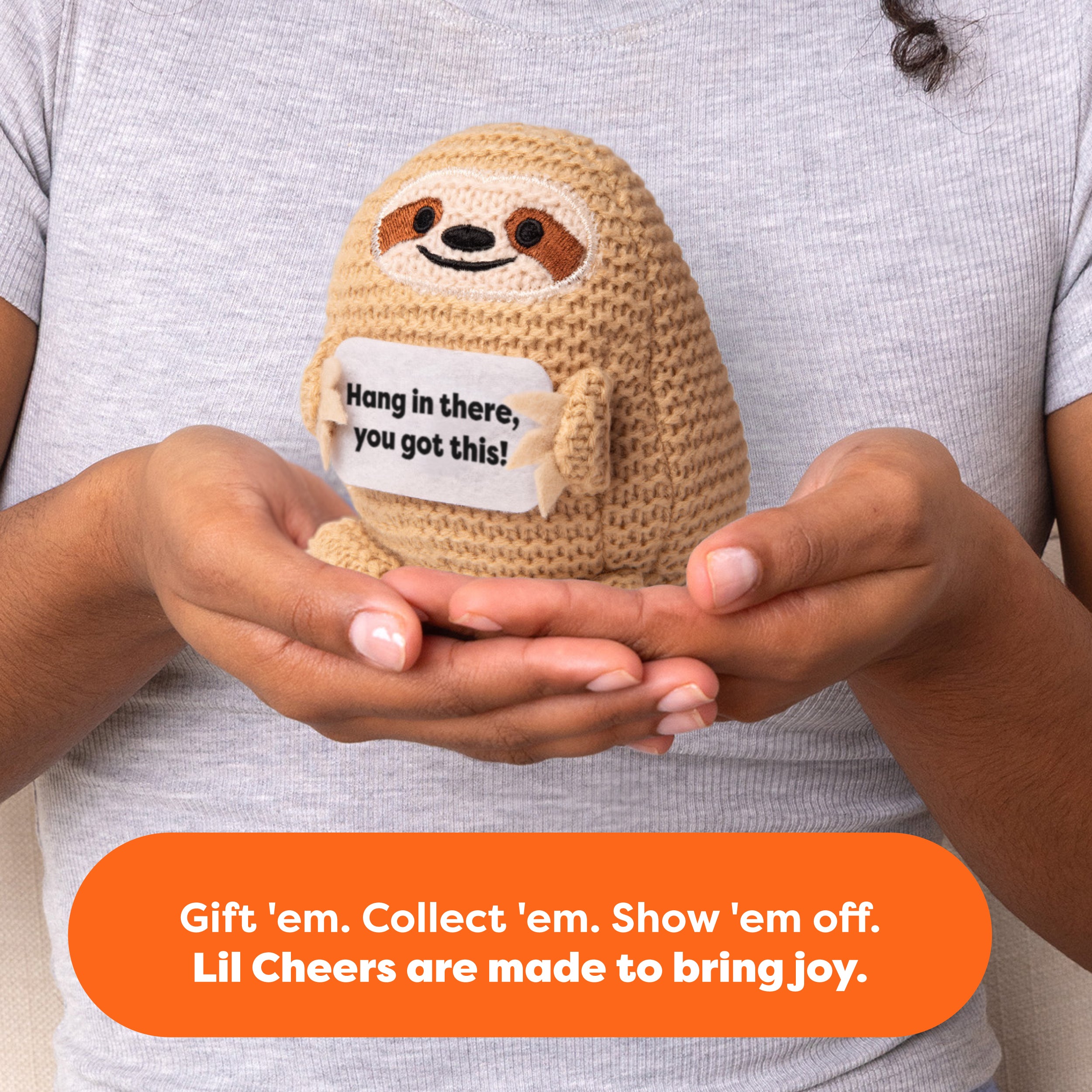 Lil Cheers Sloth by Relatable – Motivational Crochet Plush, Desk Decor