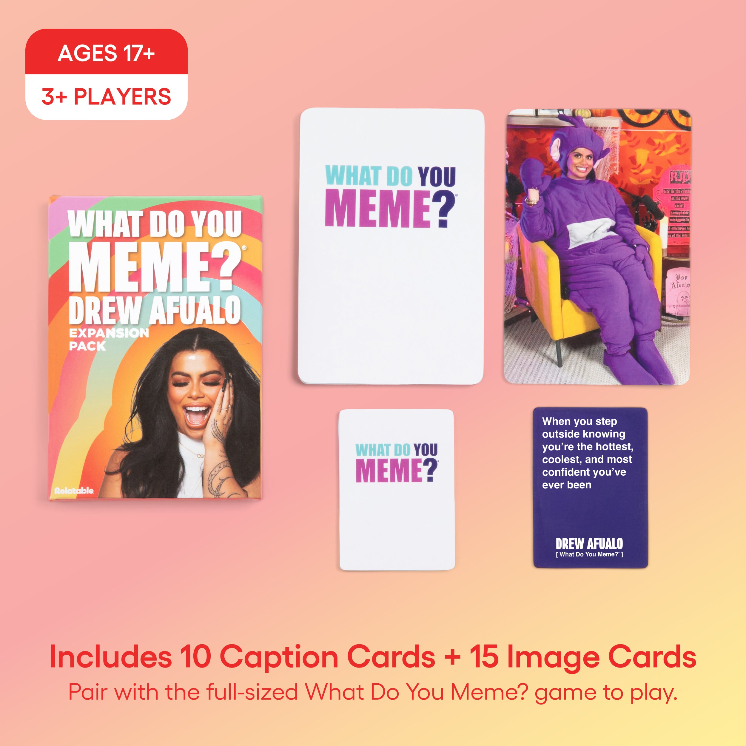 What Do You Meme? Drew Afualo Expansion Pack by Relatable – Card Games for Adults, Featuring All New Meme Game Content – Includes 15 Image Cards and 10 Caption Cards