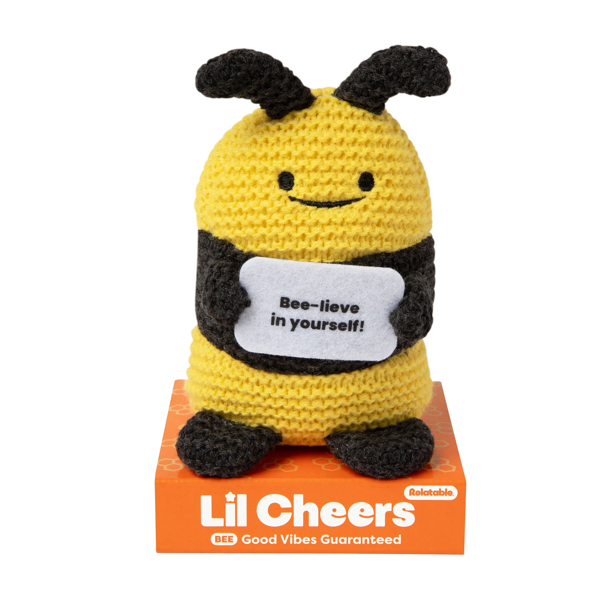 Lil Cheers Bee by Relatable – Motivational Crochet Plush for Easter Baskets, Cute Desk Decor & Feel-Good Gift for Kids & Adults