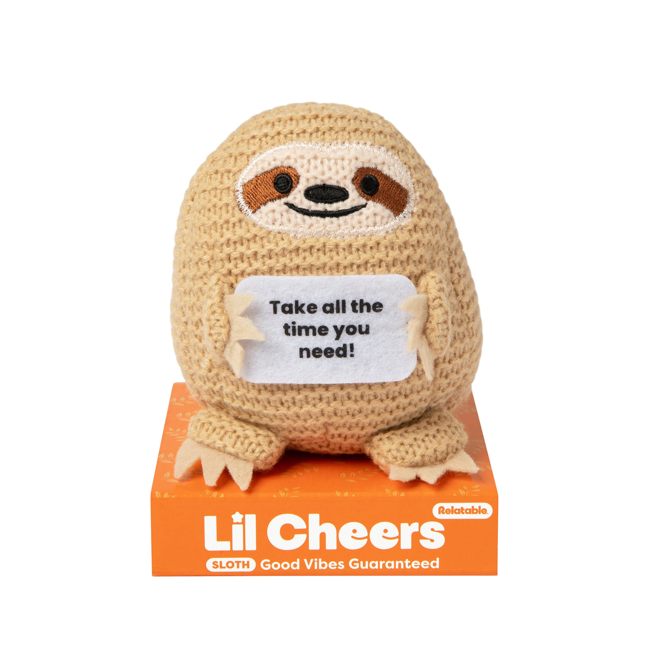 Lil Cheers Sloth by Relatable – Motivational Crochet Plush, Desk Decor, or Uplifting Gifts for Kids & Adults