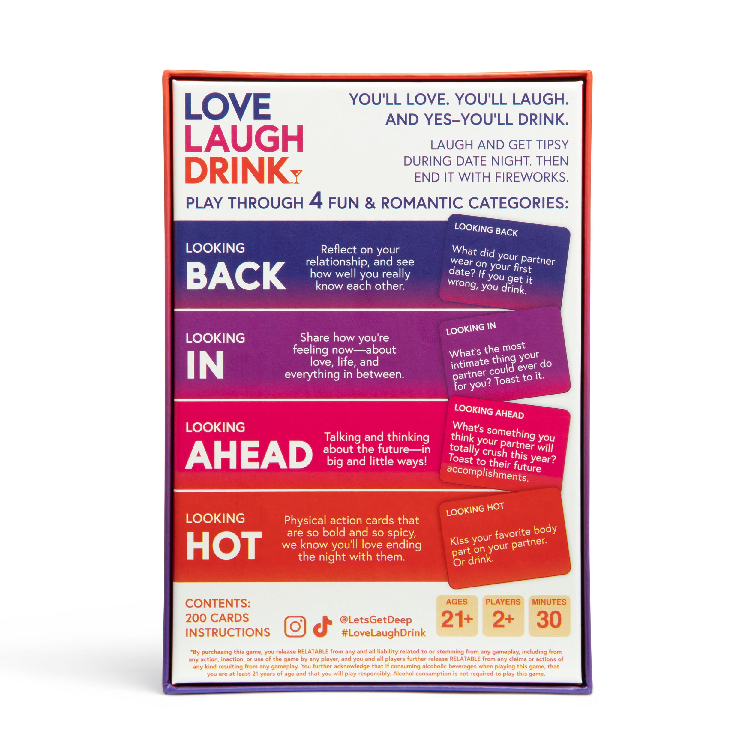 Love Laugh Drink by Relatable – Fun Couples Drinking Game for Adults, Romantic Date Night Ideas, and Sexy Card Game for Two