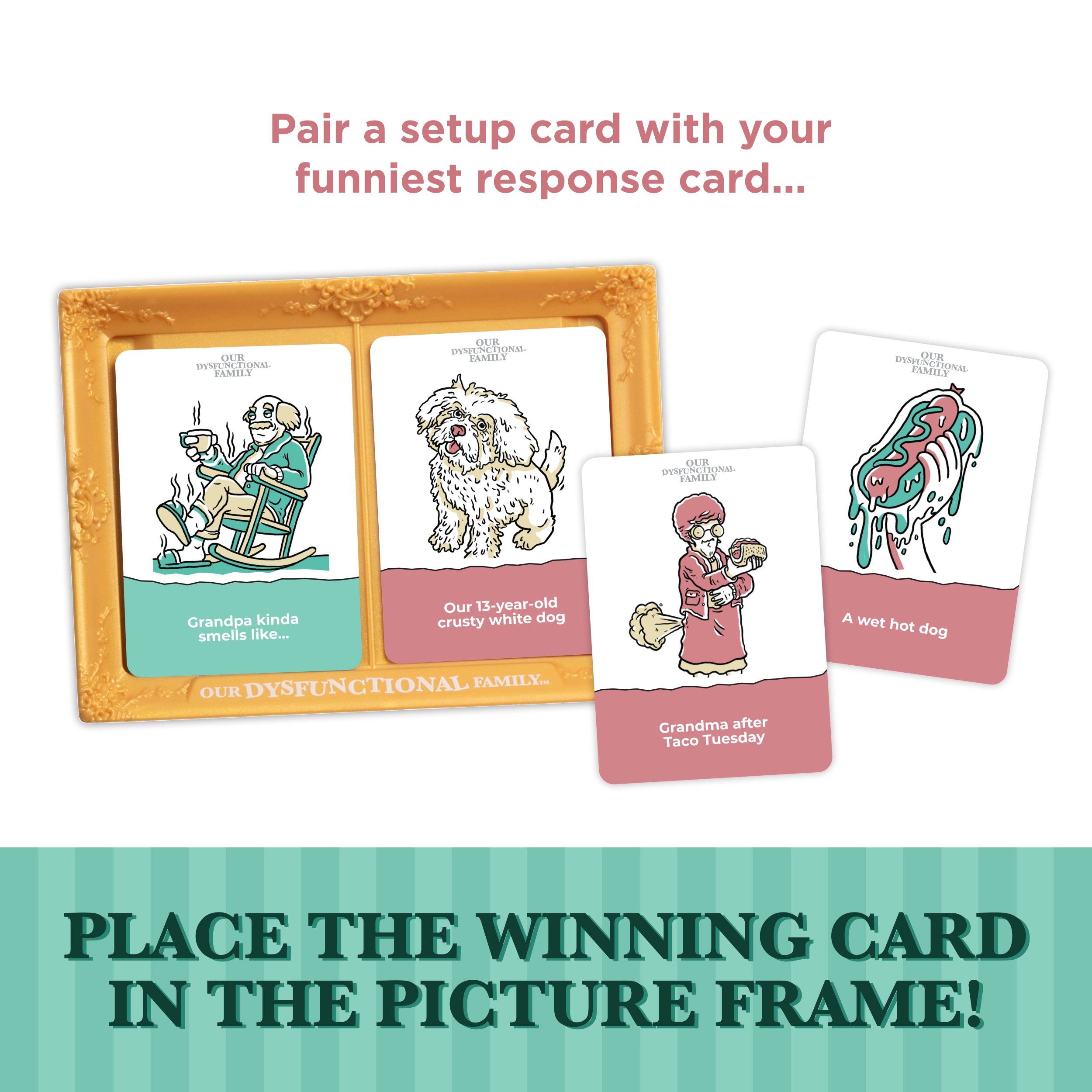 Our Dysfunctional Family by Relatable - The Funny Family Games Pick That Puts the Fun in Dysfunctional. A Family Game Night Staple for Ages 8+ - Includes 300 Cards and 1 Frame.