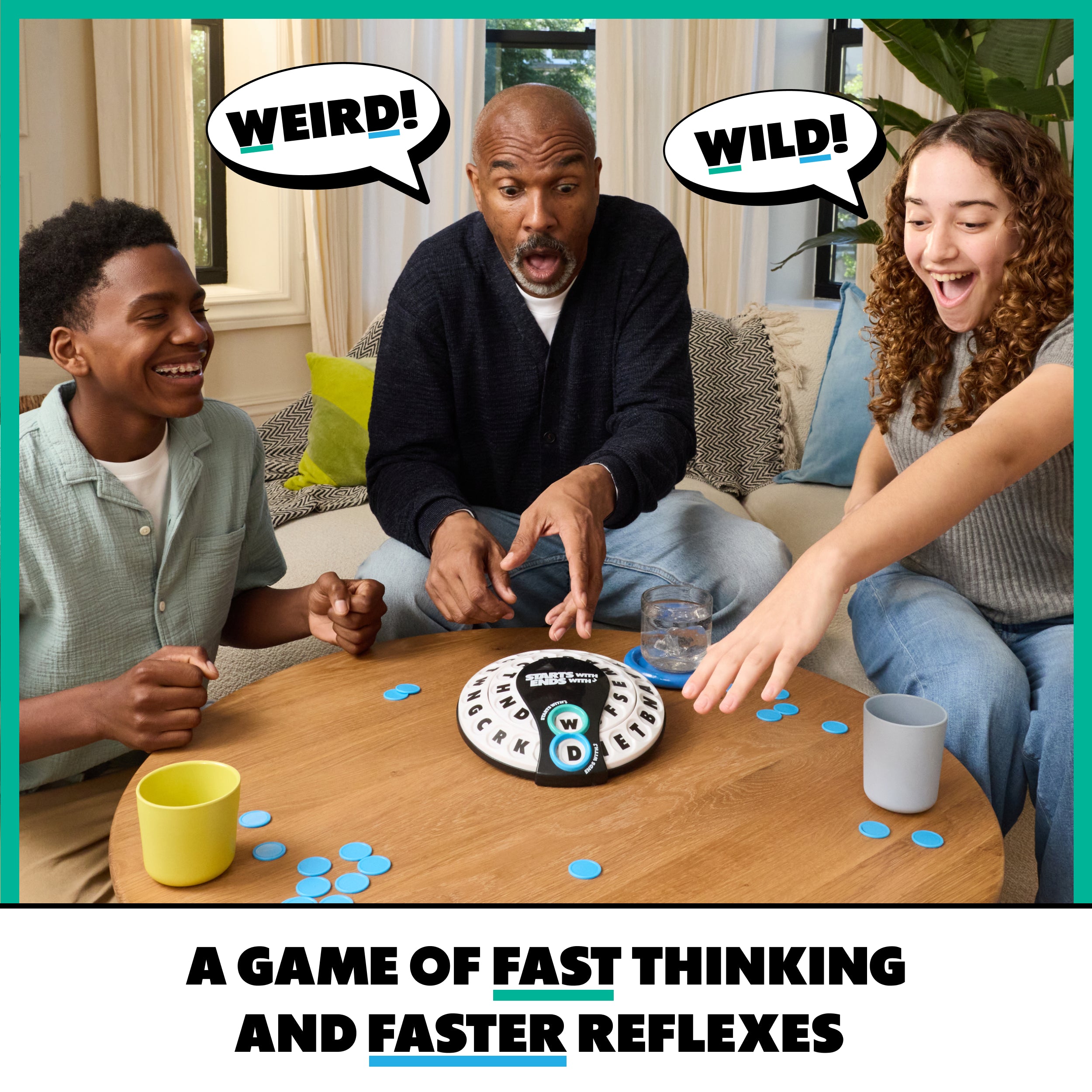 Starts With Ends With by Relatable - The Fast Paced Word Game Your Family Games Collection Has Been Missing. Spin The Letter Wheels and Race to Shout the Word – Includes 1 Spinner Device and 20 Tokens.