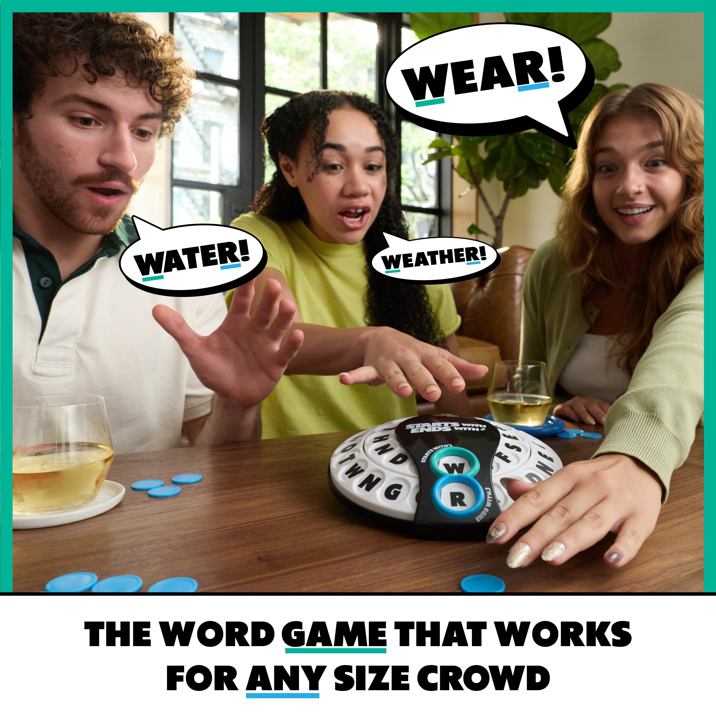 Starts With Ends With by Relatable - The Fast Paced Word Game Your Family Games Collection Has Been Missing. Spin The Letter Wheels and Race to Shout the Word – Includes 1 Spinner Device and 20 Tokens.