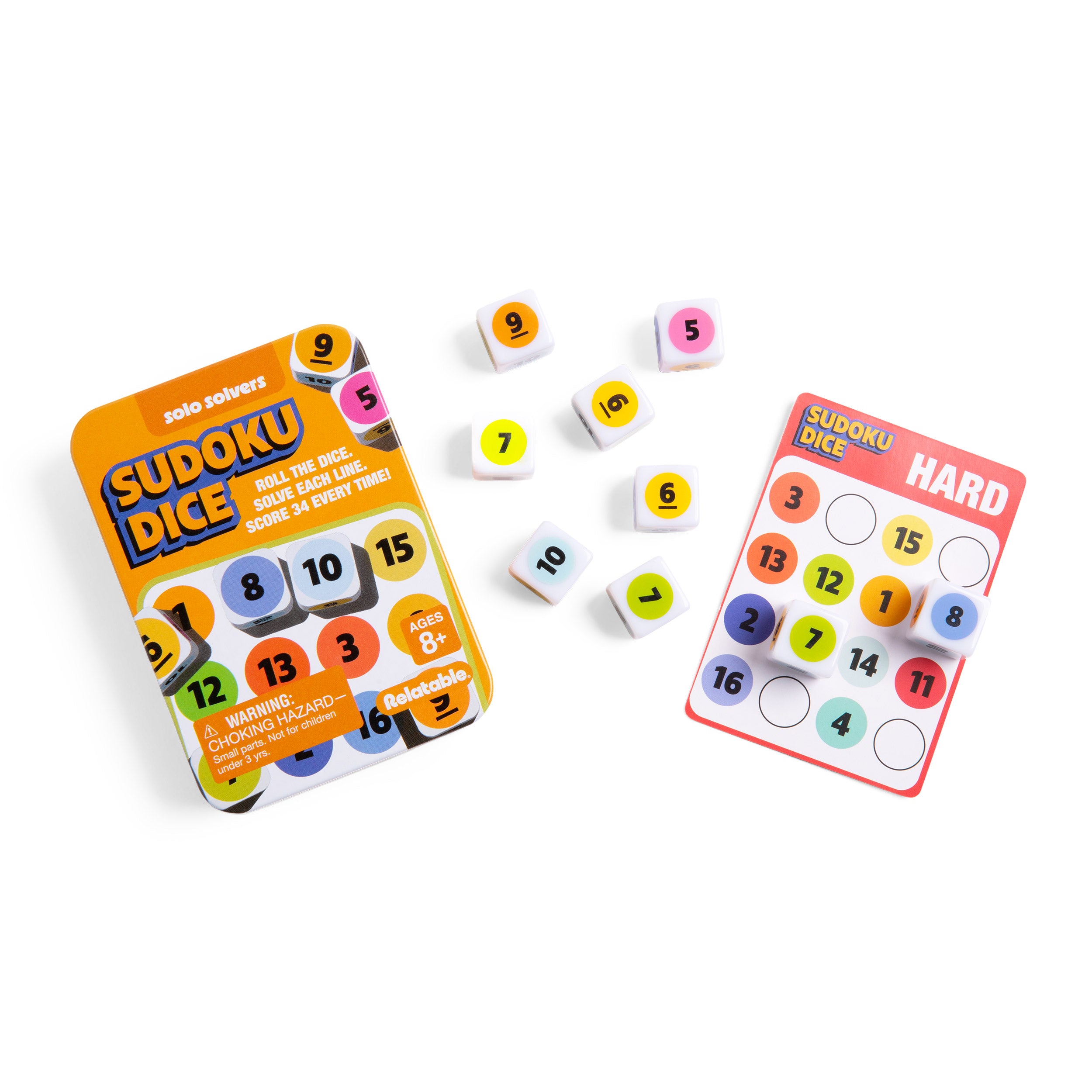 Sudoku Dice by Relatable - Brain Teaser Puzzles - Roll the dice  - 1 Tin, 9 Dice, 10 Cards