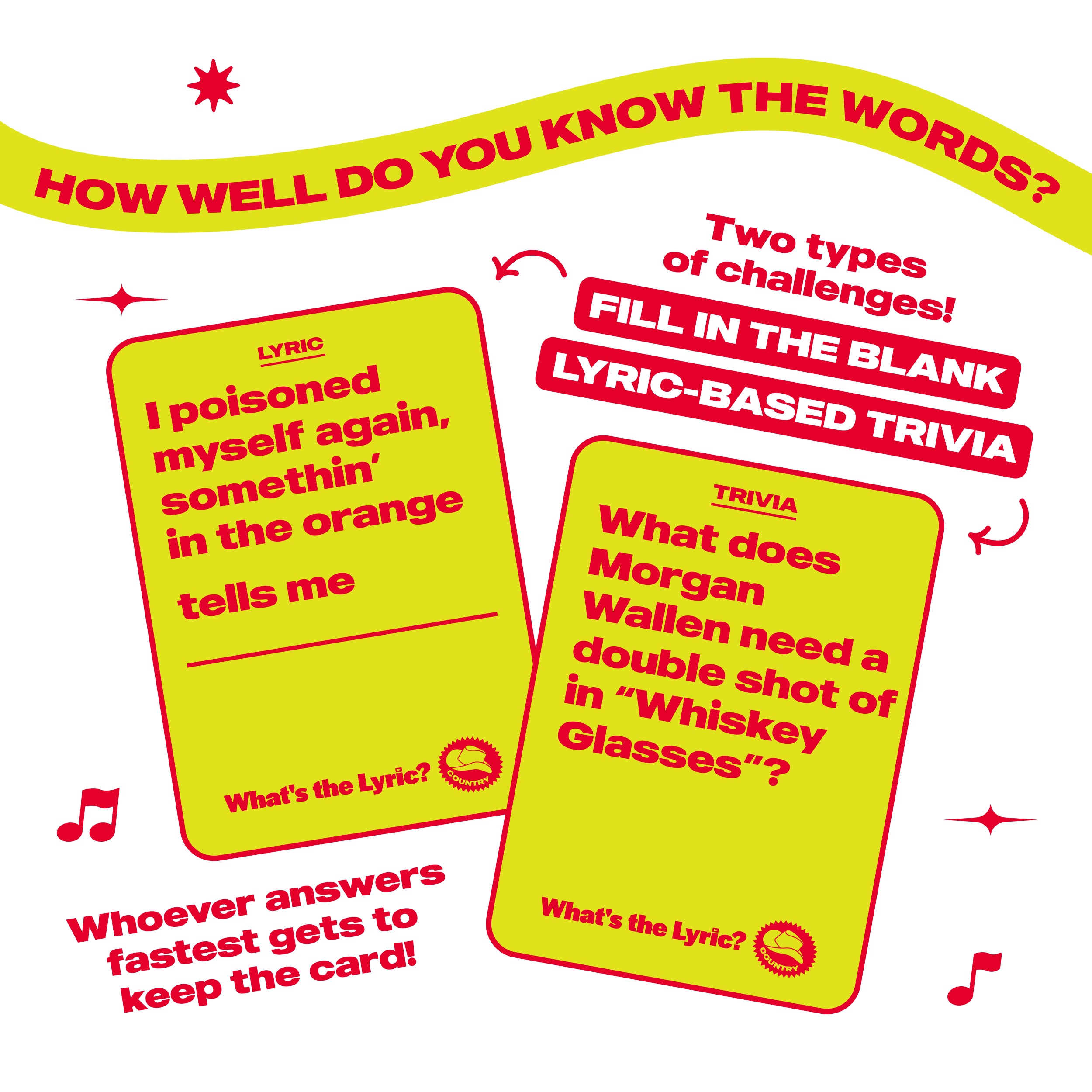 What's The Lyric Country by Relatable - A Country Music Trivia Game and Finish the Lyric Card Game Featuring Classic Country Songs – Includes 100 Cards.