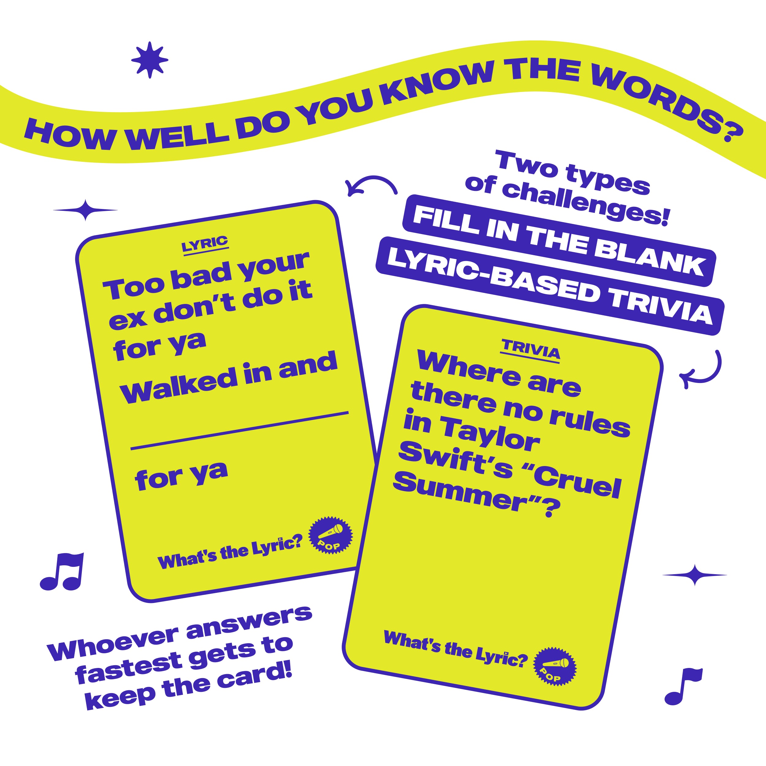 What's The Lyric Pop by Relatable - A Music Trivia Game and Finish the Lyric Card Game Featuring All Of The Top Hits – Includes 100 Cards.