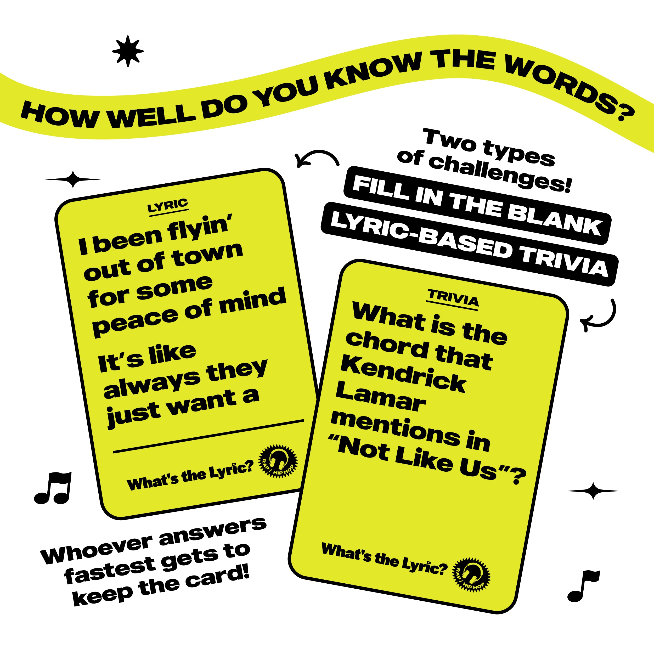 What's The Lyric Rap and Hip-Hop by Relatable - A Music Trivia Game and Finish the Lyric Card Game Featuring All Of The Top Hits – Includes 100 Cards.